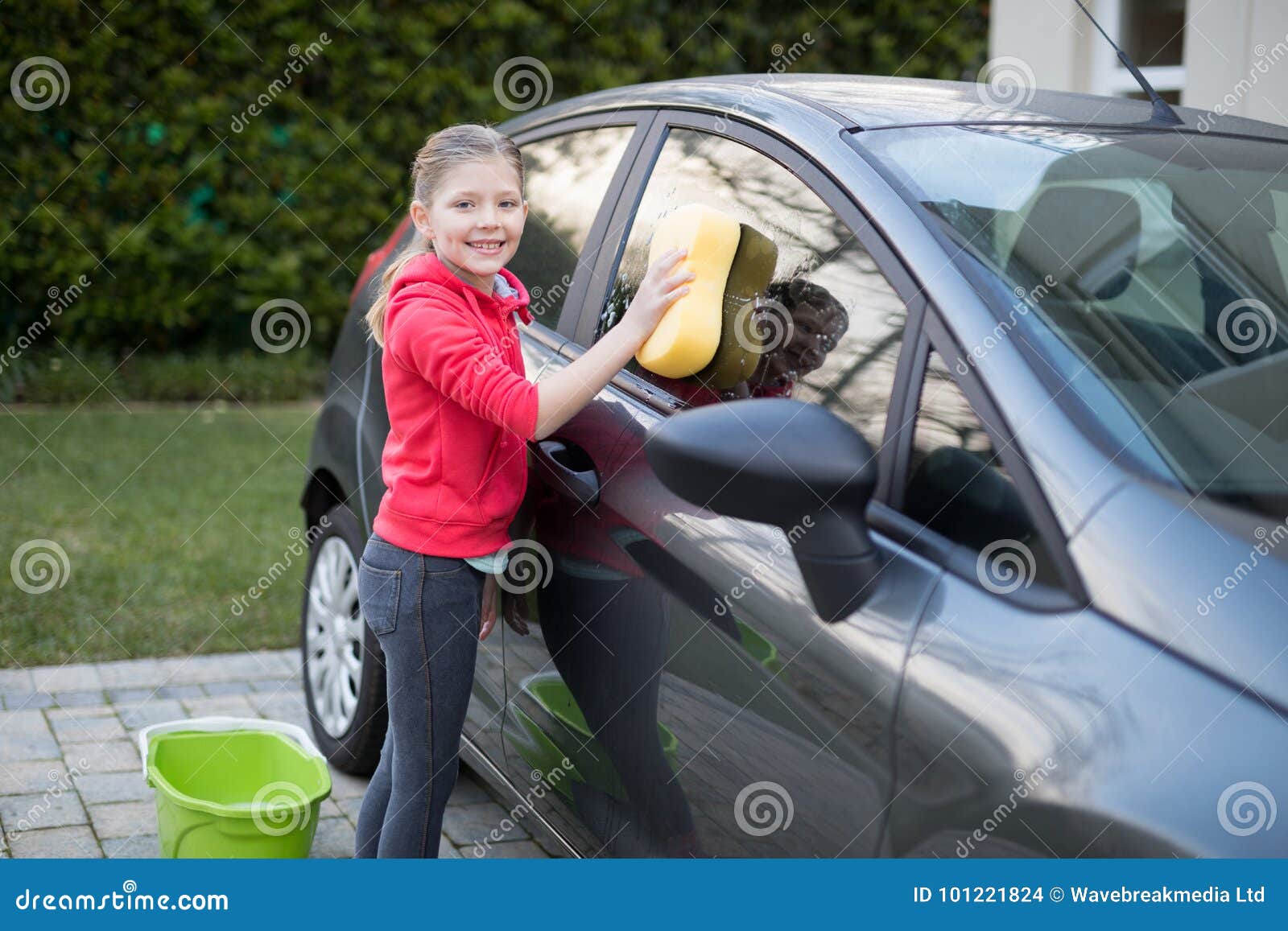Teenage Girl Washing A Car On A Sunny Day Stock Photo Image Of