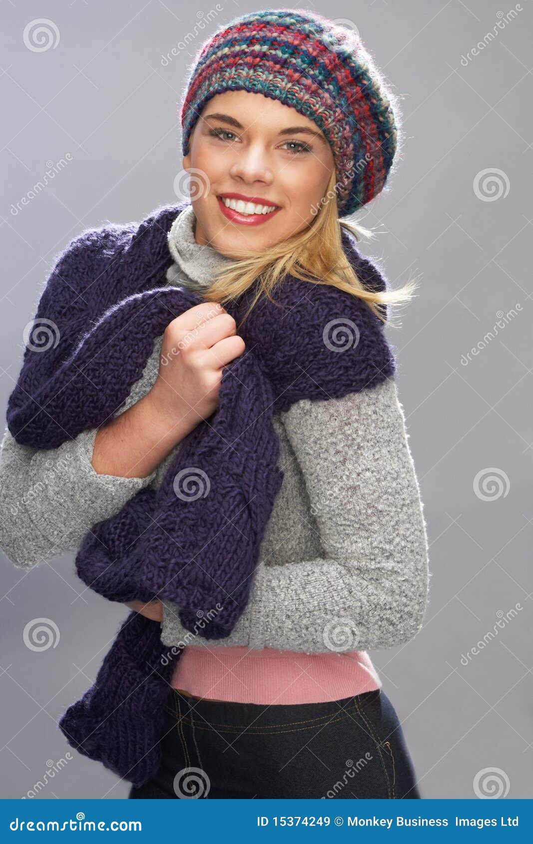 Teenage Girl Wearing Warm Winter Clothes in Studio Stock Image - Image ...