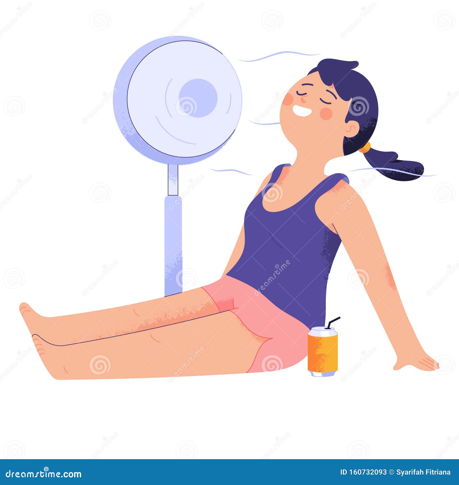 teenage girls cool their bodies in front of fan