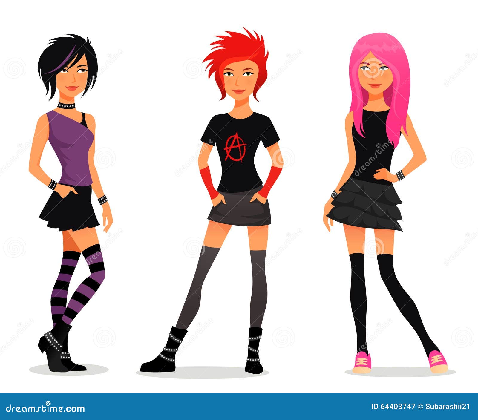 Teenage Girls in Emo or Punk Fashion Clothes Stock Vector - Illustration of  fashion, rebel: 64403747