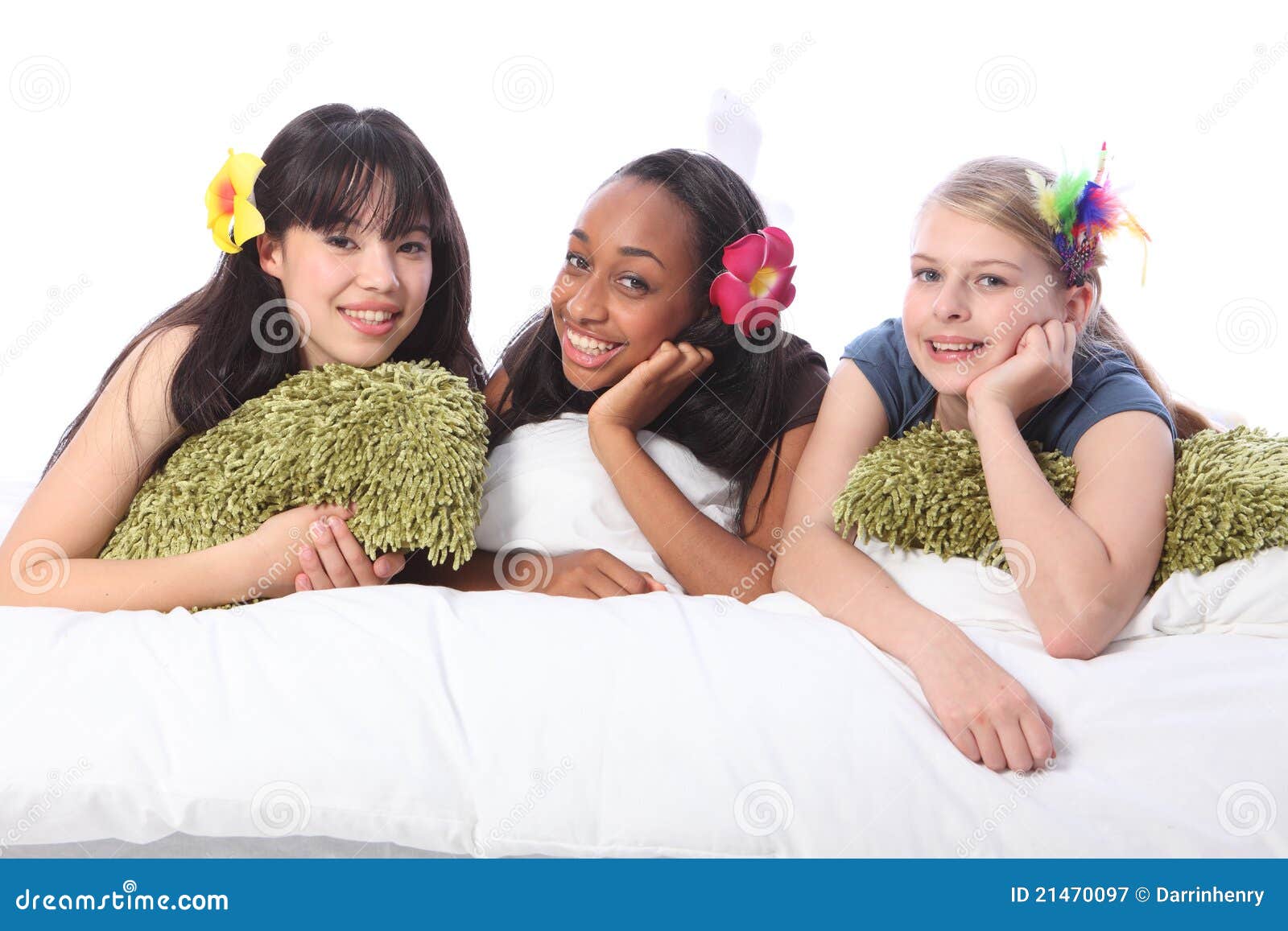 teenage girls slumber party with hair accessories