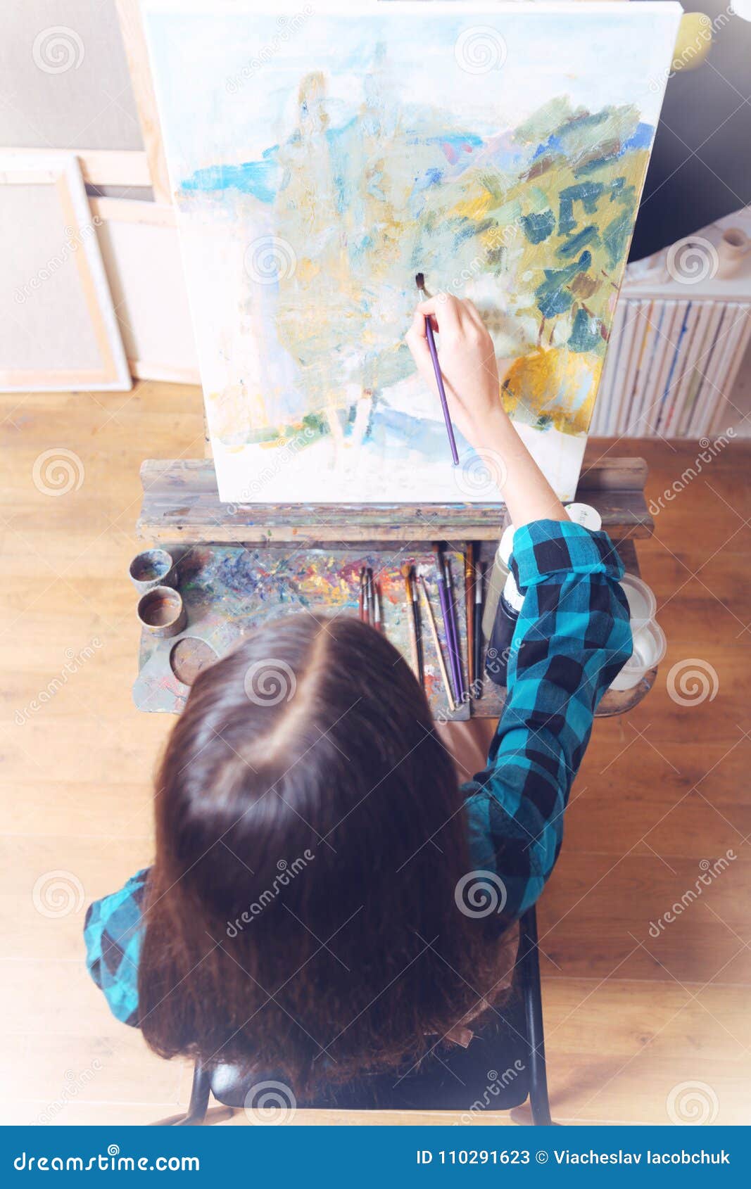 Teenage Lady Painting on Art Canvas Stock Image - Image of artist ...