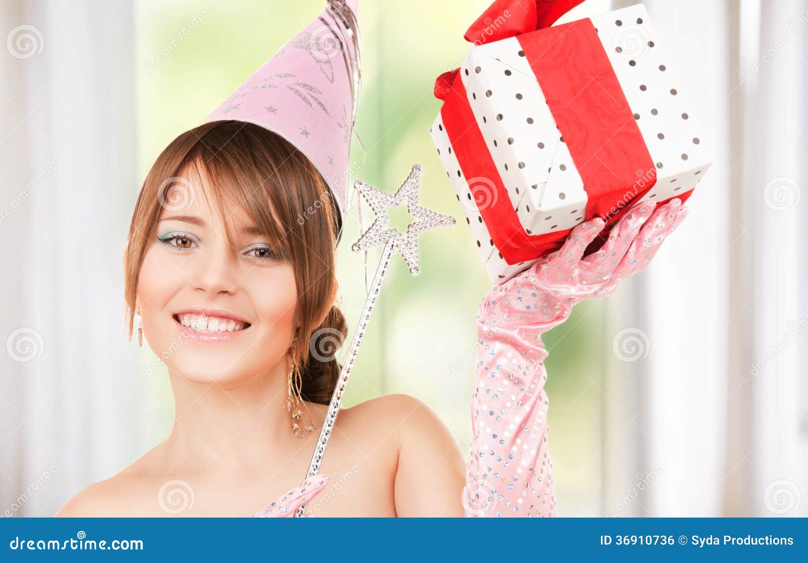 Teenage Party Girl With Magic Wand And Gift Box Stock Photo Image Of