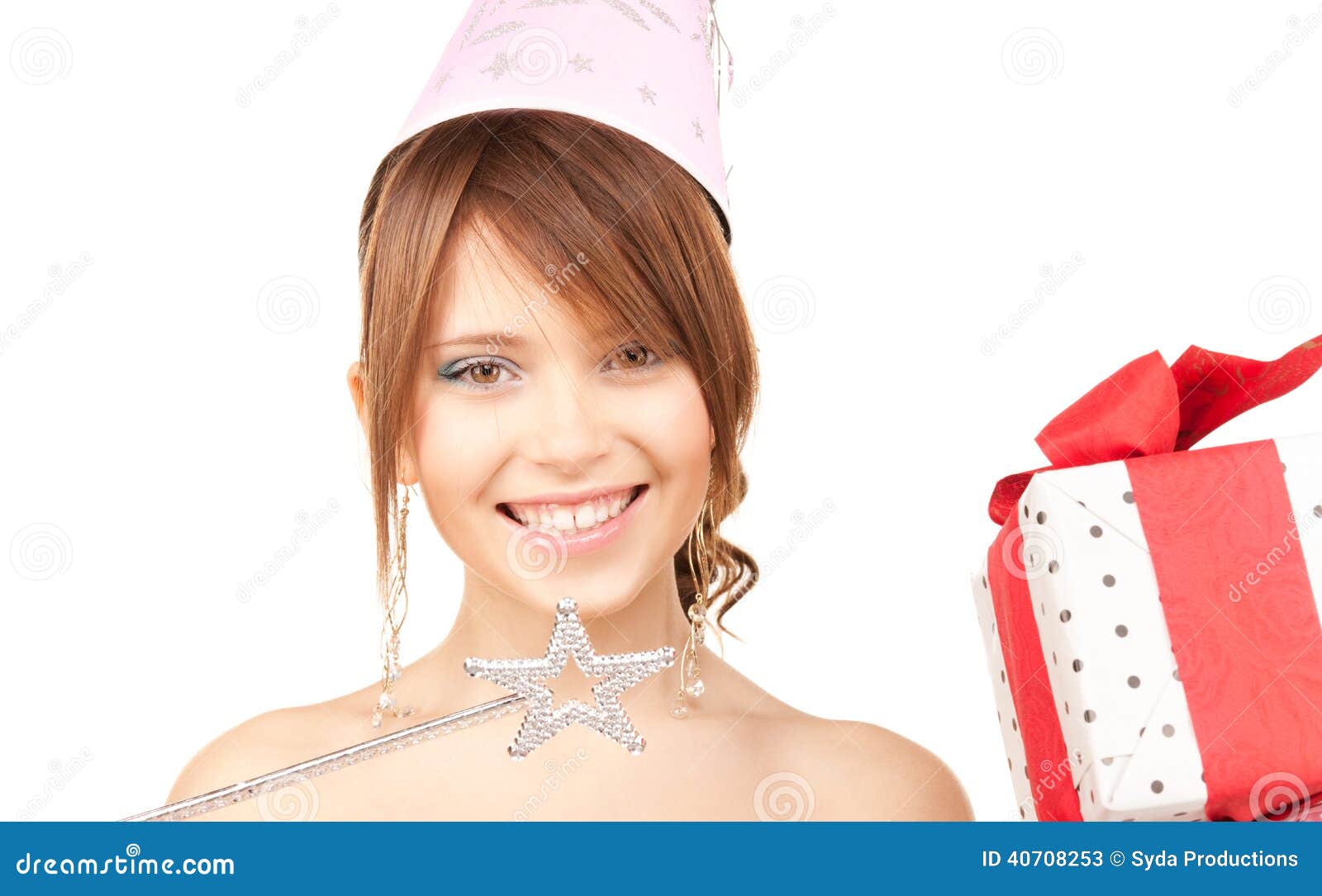 Teenage Party Girl With Magic Wand And Gift Box Stock Image Image Of