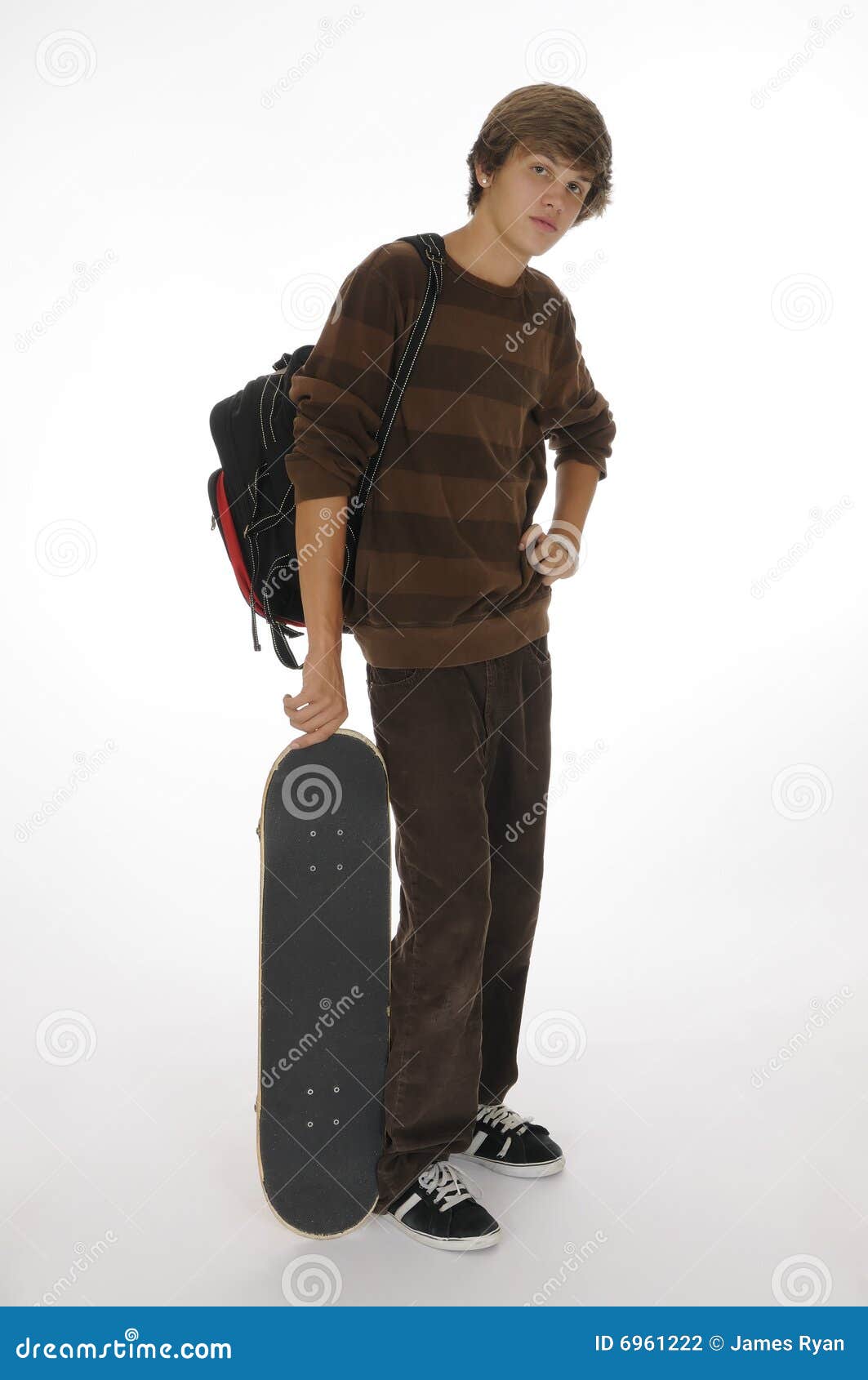 Teenager with Backpack and Skateboard Stock Photo Image of earring