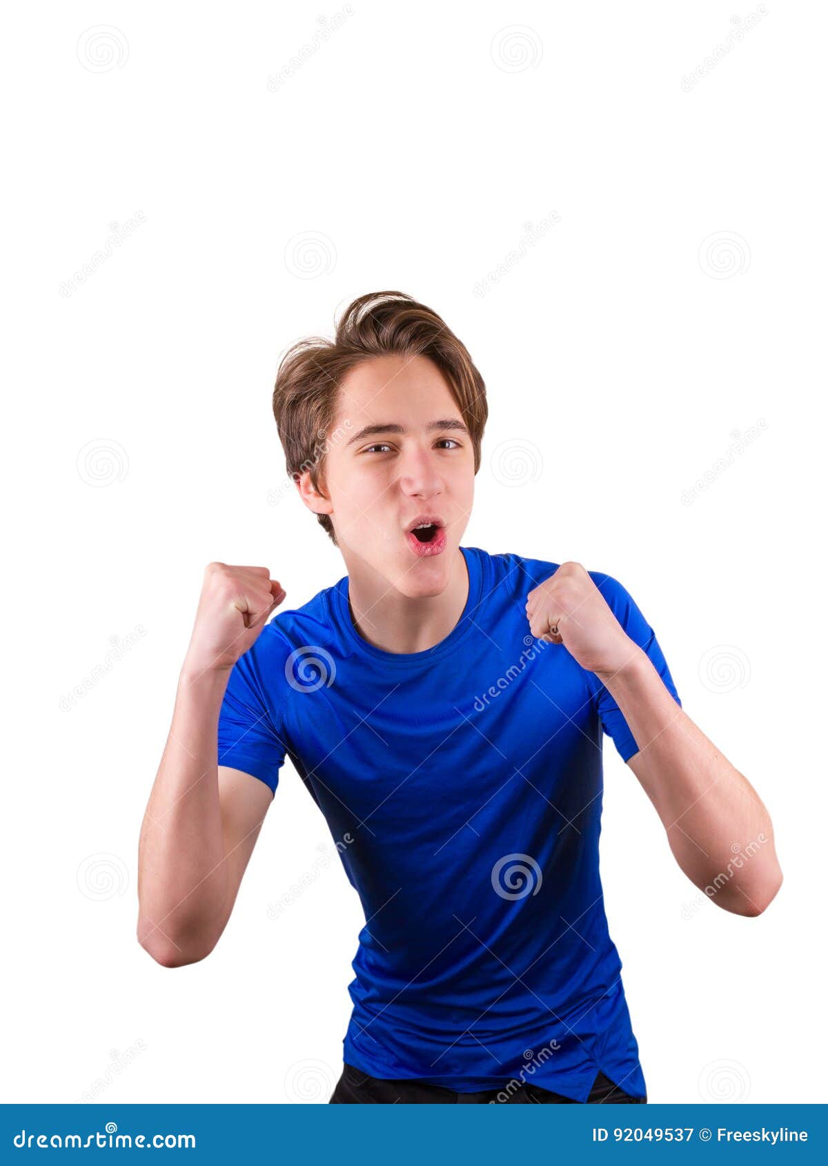 Teenager In Blue Tshirt Isolated On White Background