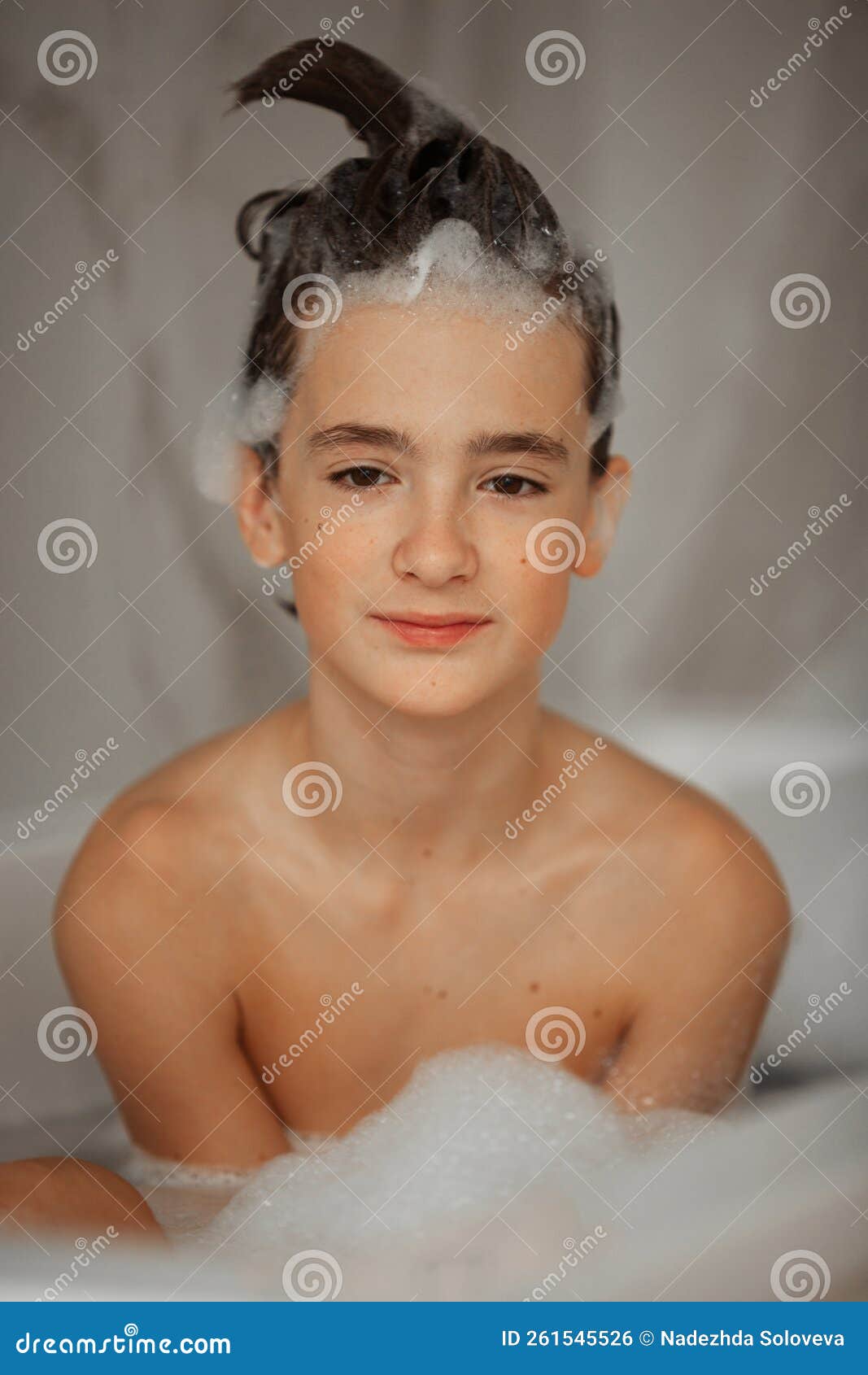 Teenager Boy Taking Bubble Bath Stock Photo Image of face, fashion