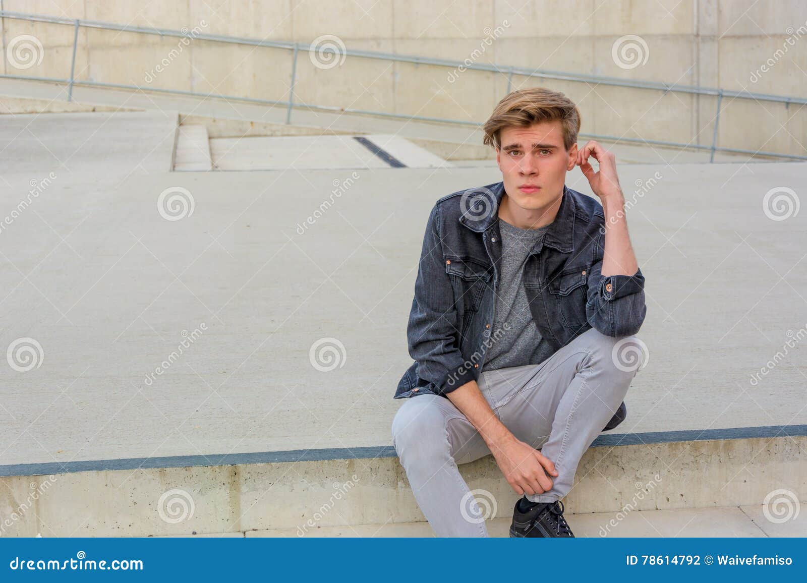 Teenager Boy Sitting on Stairs Thinking Stock Photo - Image of thinking ...