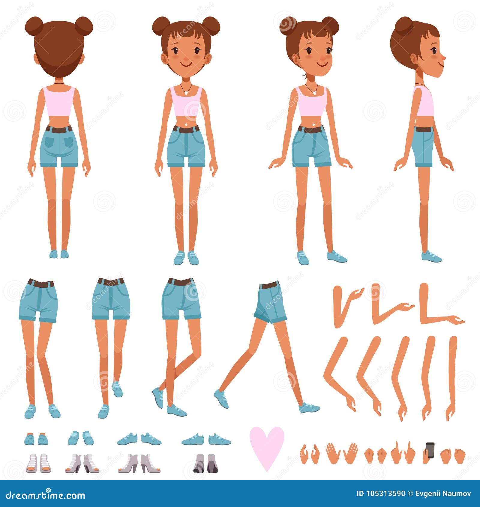 Teenager Girl Character Constructor Creation Set Full Length Front Back And Side View Body Parts And Collection Of Stock Vector Illustration Of Creation Character 105313590