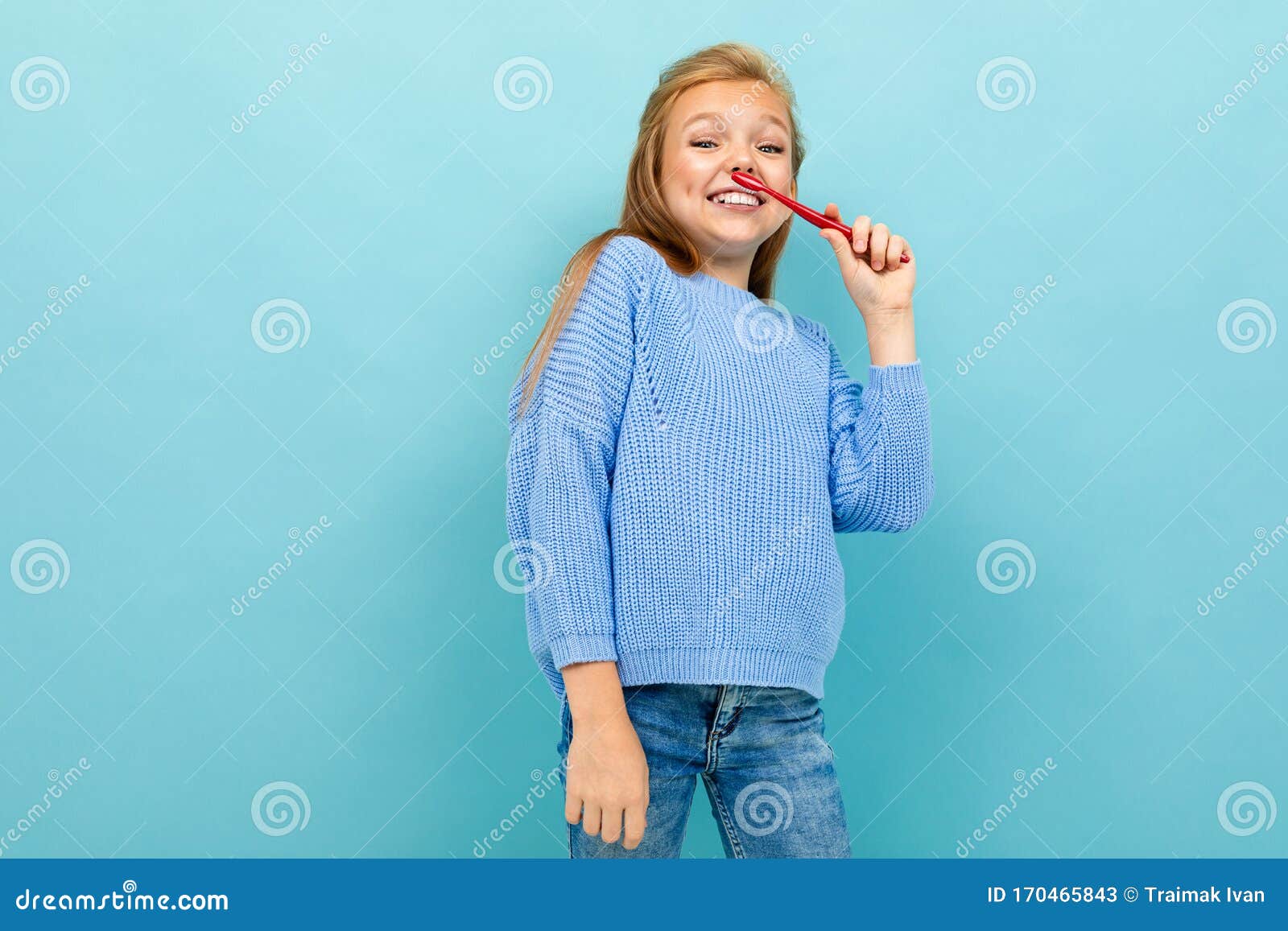 Teenager Girl With Tooth Brush Recommends Brushes Teeth Stock Image