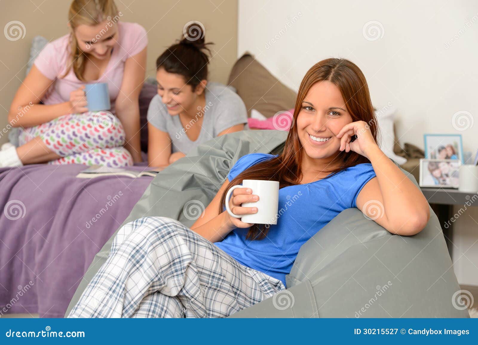 teenager girls drinking at slumber party