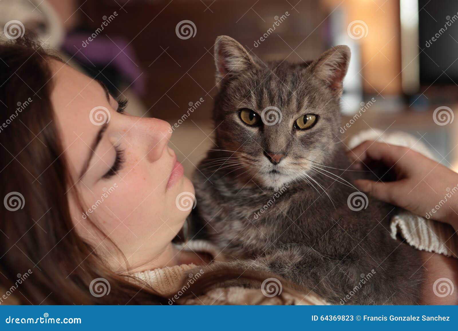 Teenager with her cat stock image. Image of female, teenager 64369823