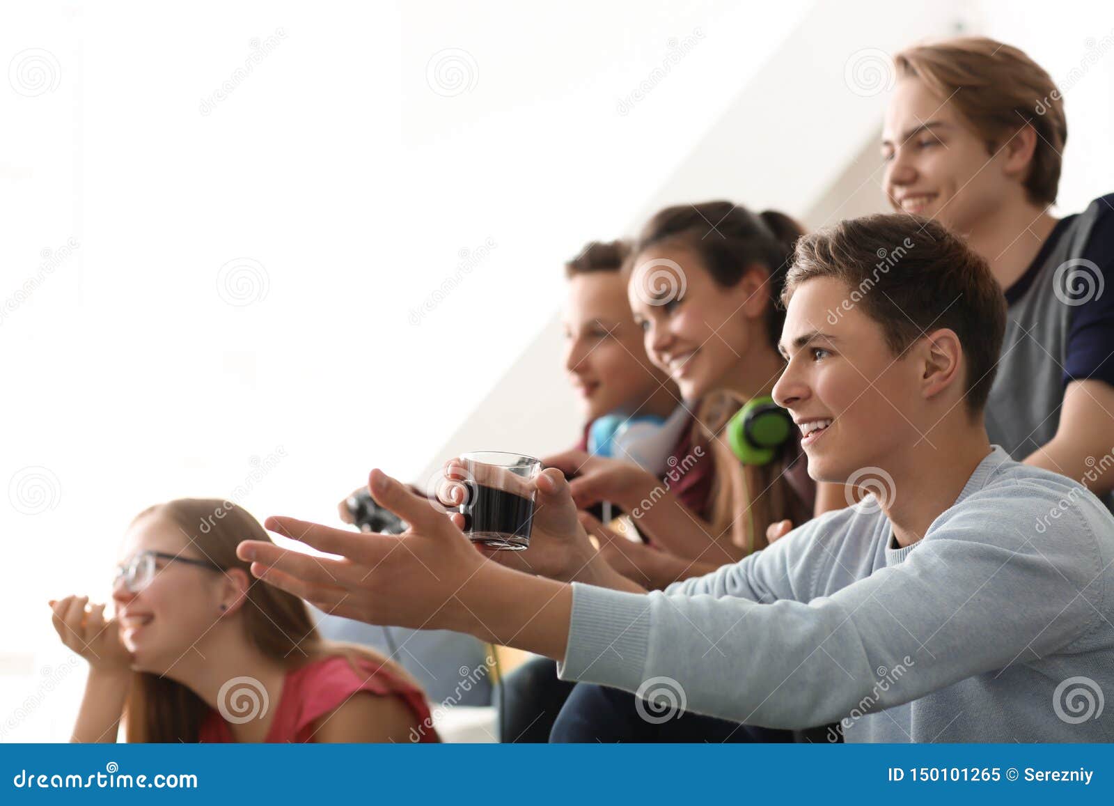 Teenagers Playing Video Games at Home Stock Image Image of children