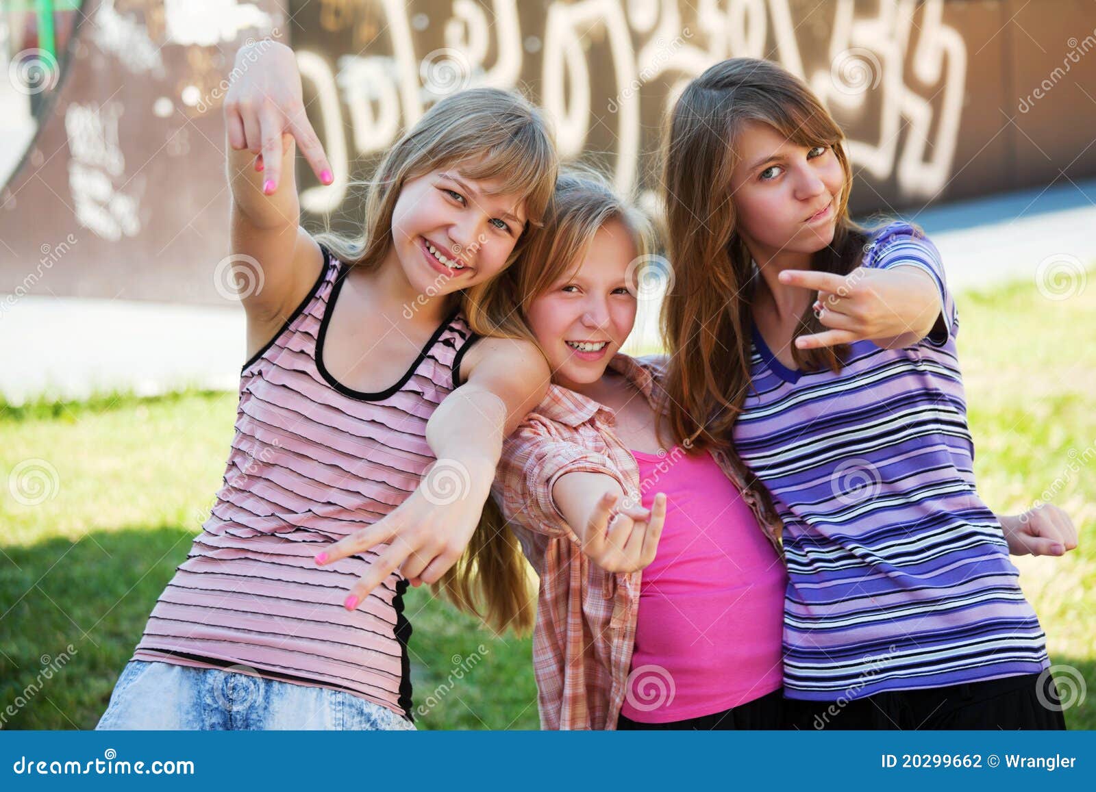 Happy Teen Girls Having A Fun Outdoor Stock Photo I