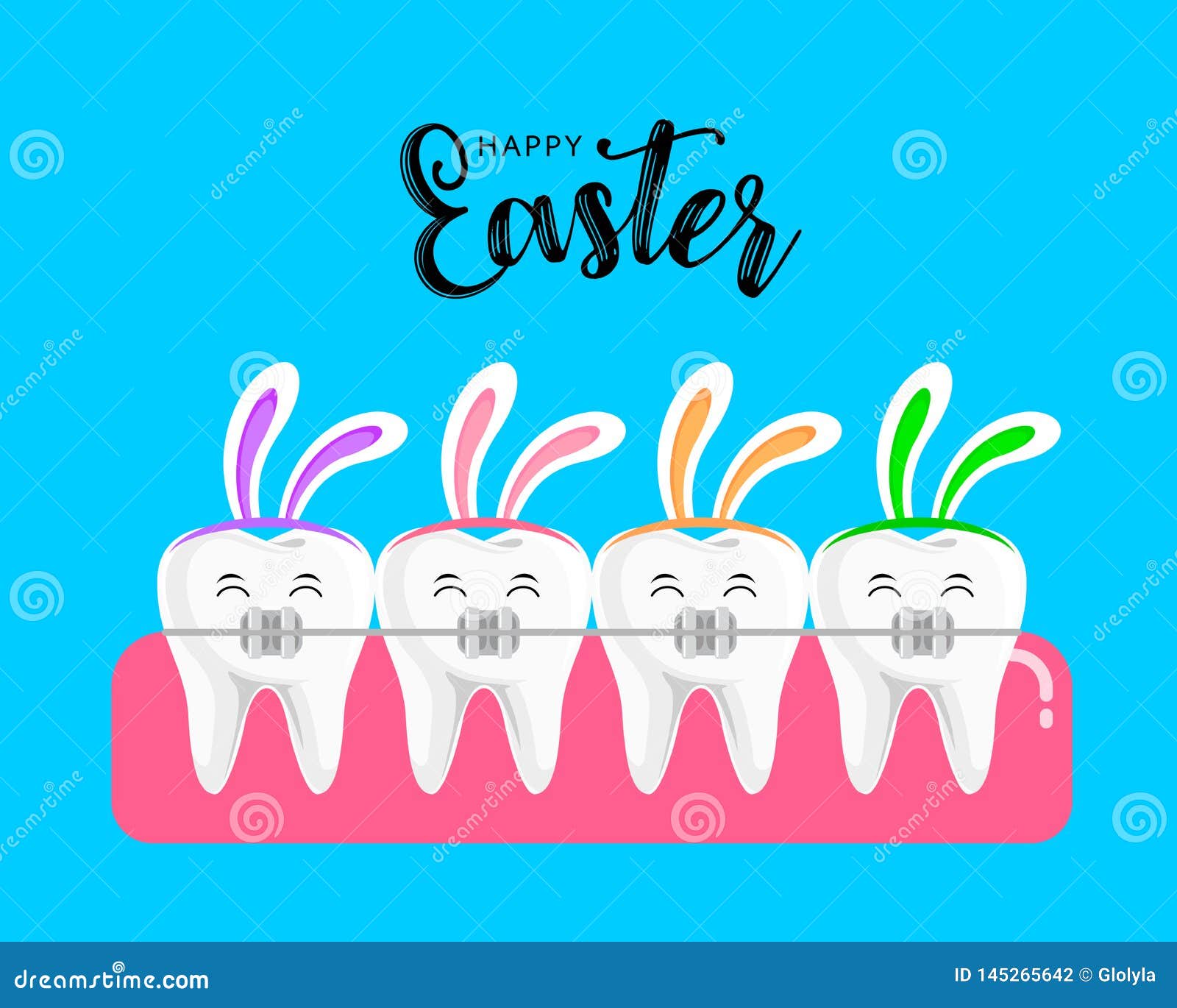Teeth with Braces and Rabbit Ear. Stock Vector Illustration of