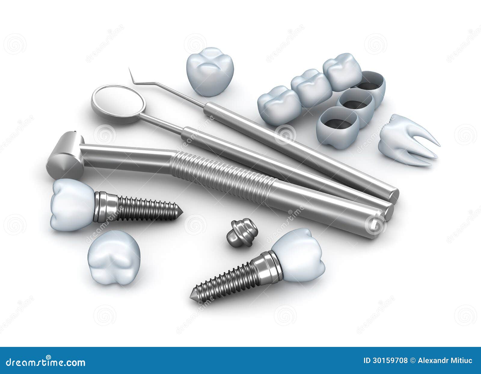 Teeth, Implants, and Dental Instruments Stock Illustration