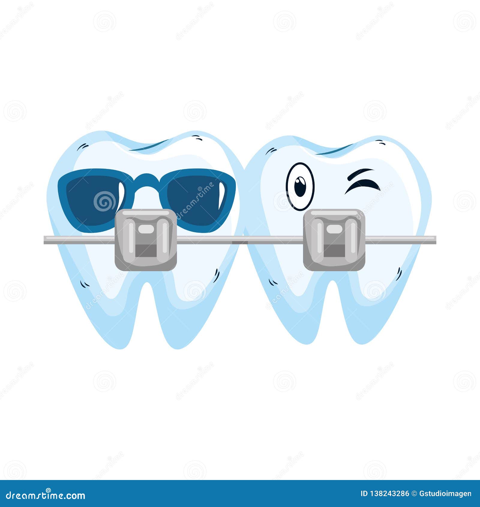 Teeth with Orthodontics Kawaii Characters Stock Vector Illustration