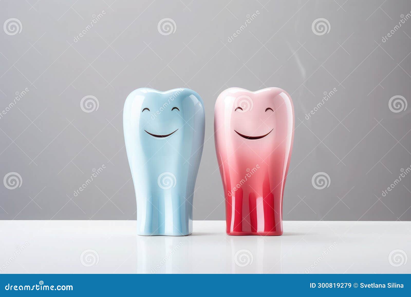 Teeth Shaped Pepper and Salt Shaker on Blue Background, Blue and Red