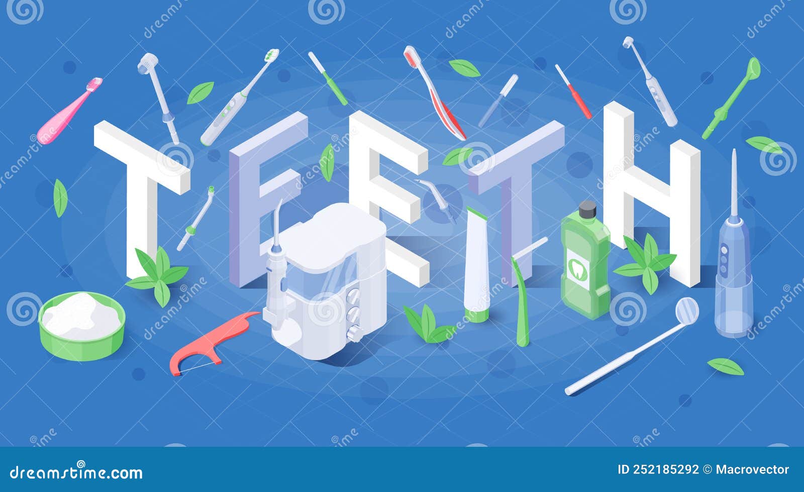 Teeth Word Isometric Composition Stock Vector Illustration of tooth