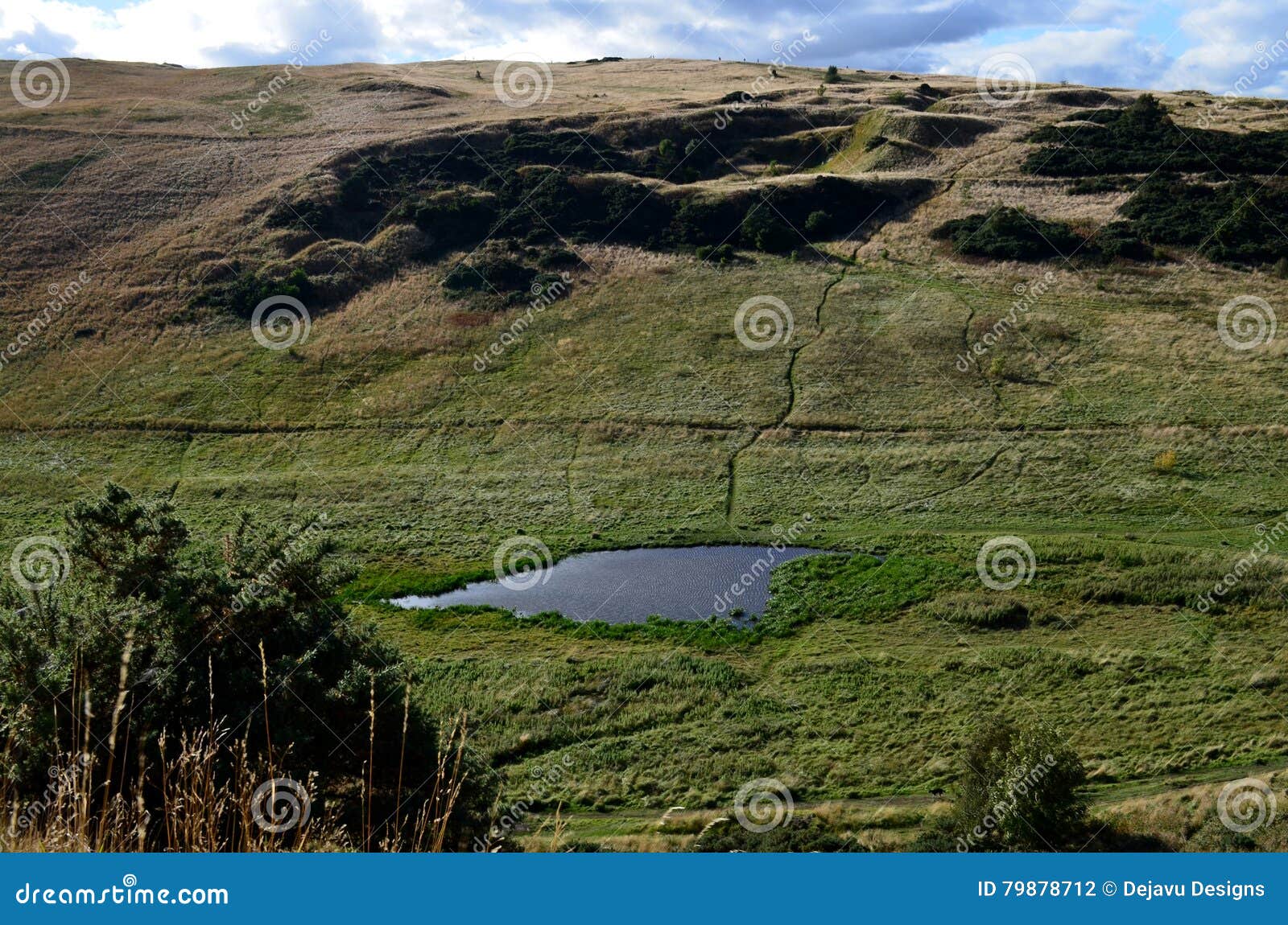 Teich Auf Der Wanderung Zu Arthur& X27; S Seat Stockfoto Bild von