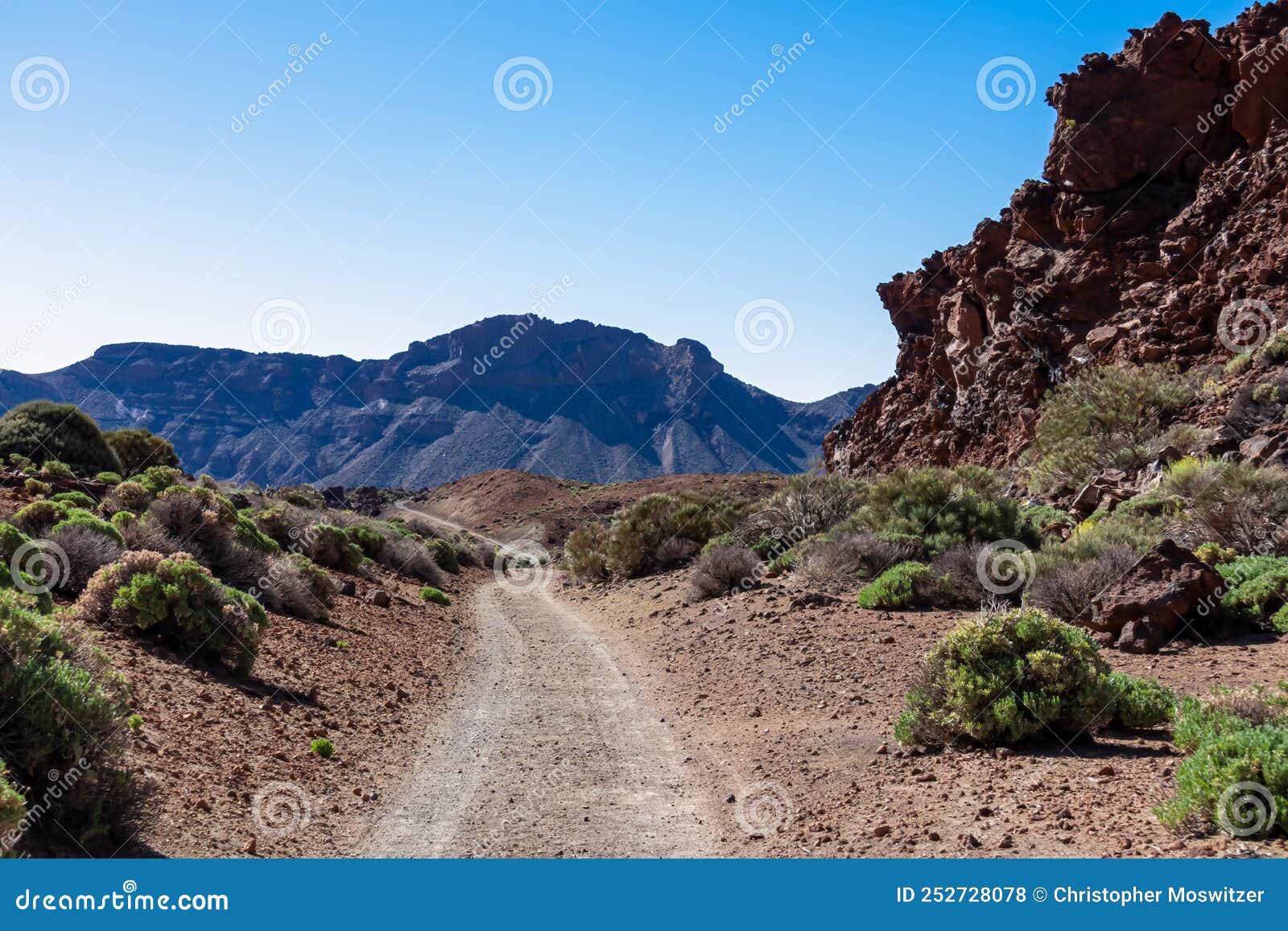 teide - panoramic hiking trail through a canyon near montana majua in volcano mount teide national park, tenerife, spain