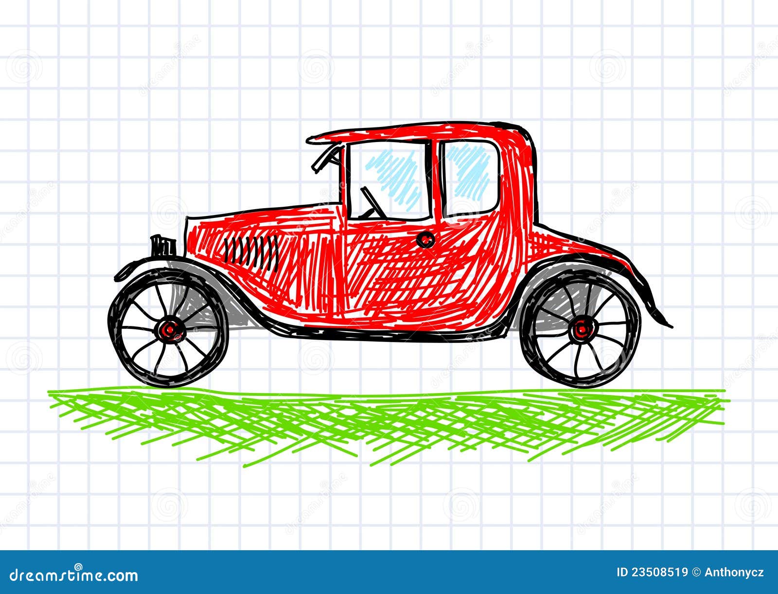 Tekening van rode auto vector illustratie. Illustratie bestaande uit wijnoogst - 23508519