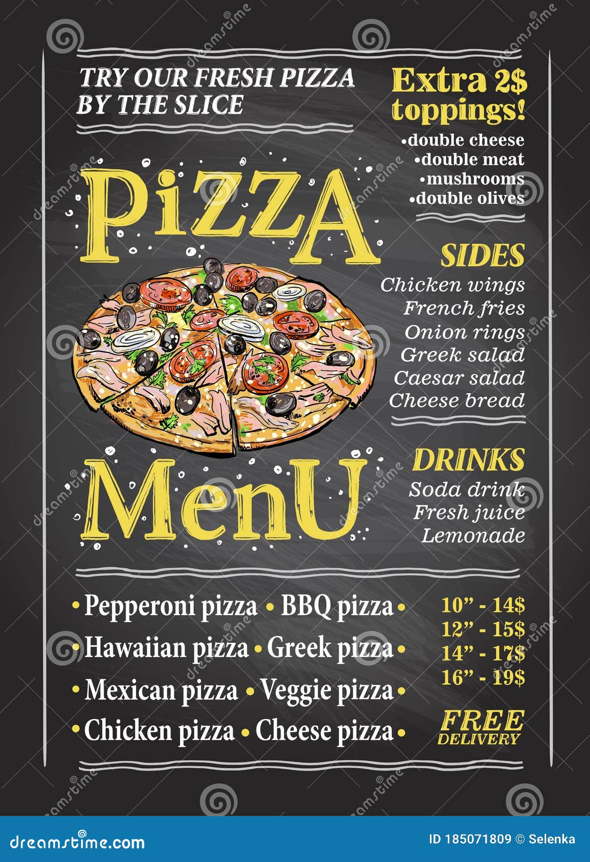 Tela Do Quadro Do Menu Pizza Com Pizza Ilustração do Vetor Ilustração