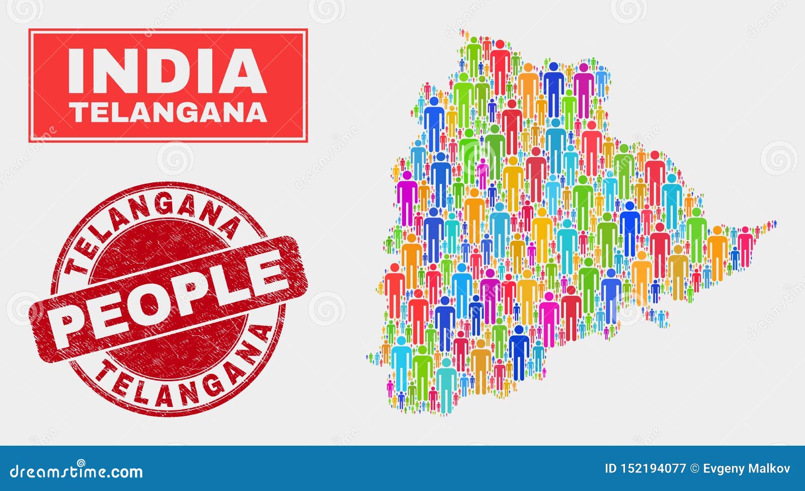 Telangana State Map Population Demographics and Scratched Stamp Seal