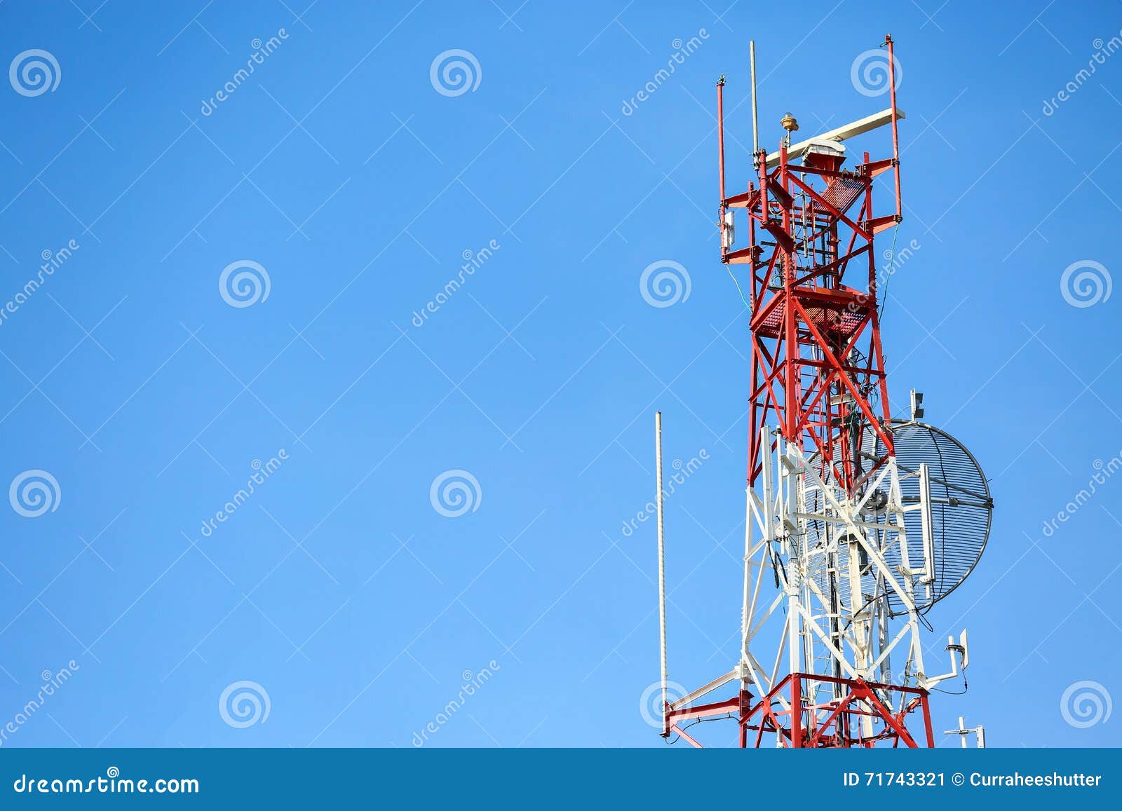 telecom tower install communication equipment for sent signal to the city, satellite dish telecom network in the city