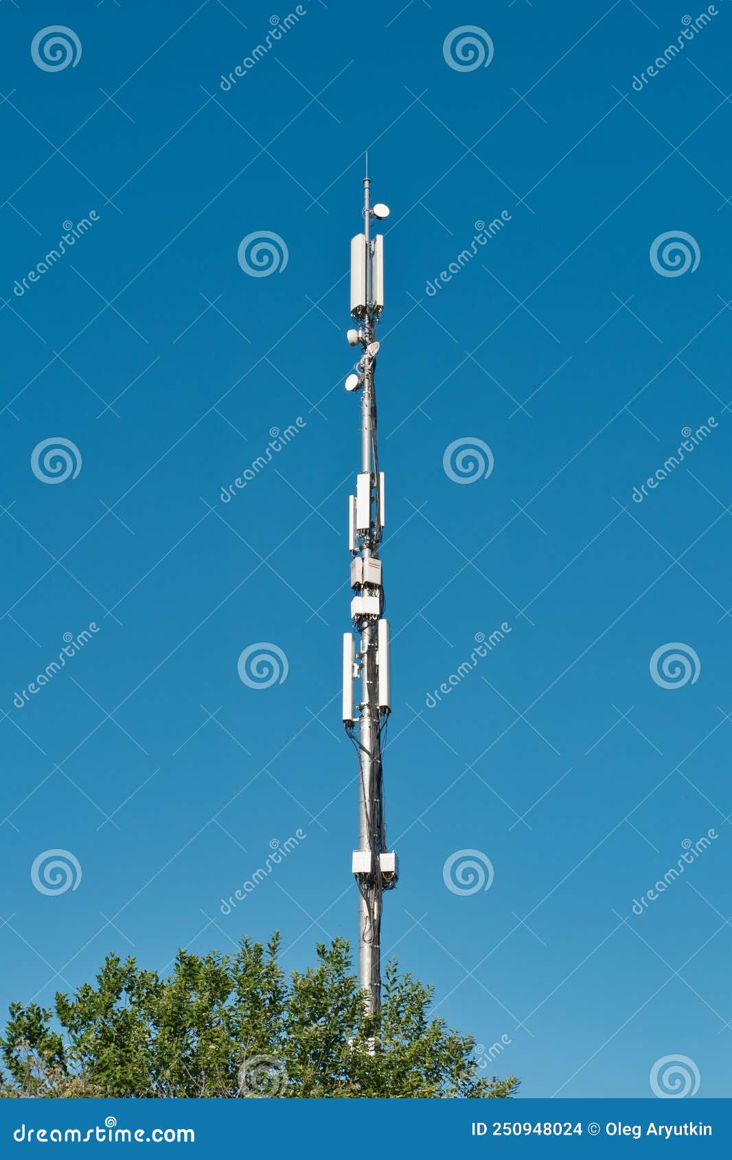 Cell Tower Antenna Against Blue Sky. Wireless
