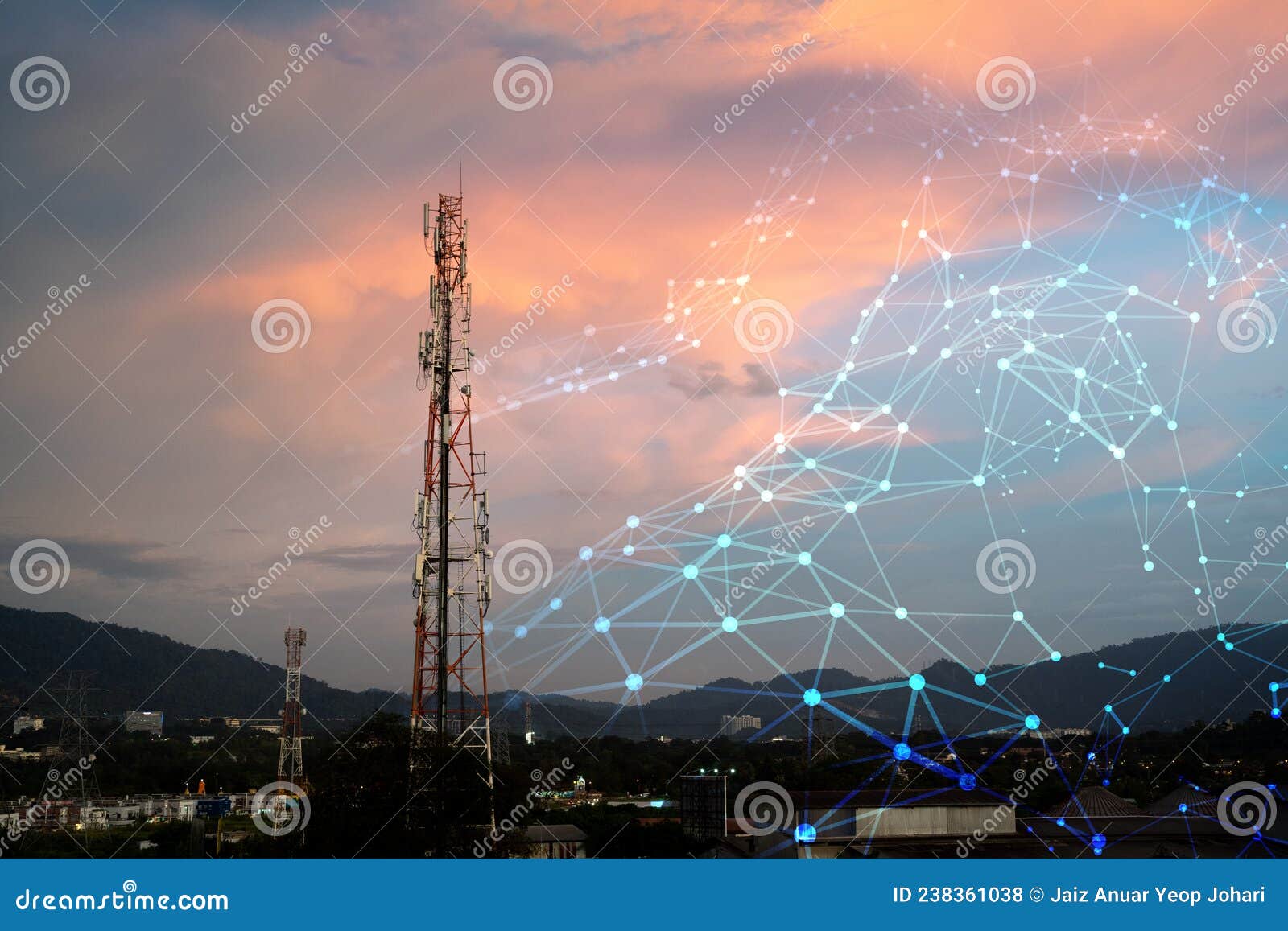 telecommunication tower for 2g 3g 4g 5g network during sunset. antenna, bts, microwave, repeater, base station, iot. technology