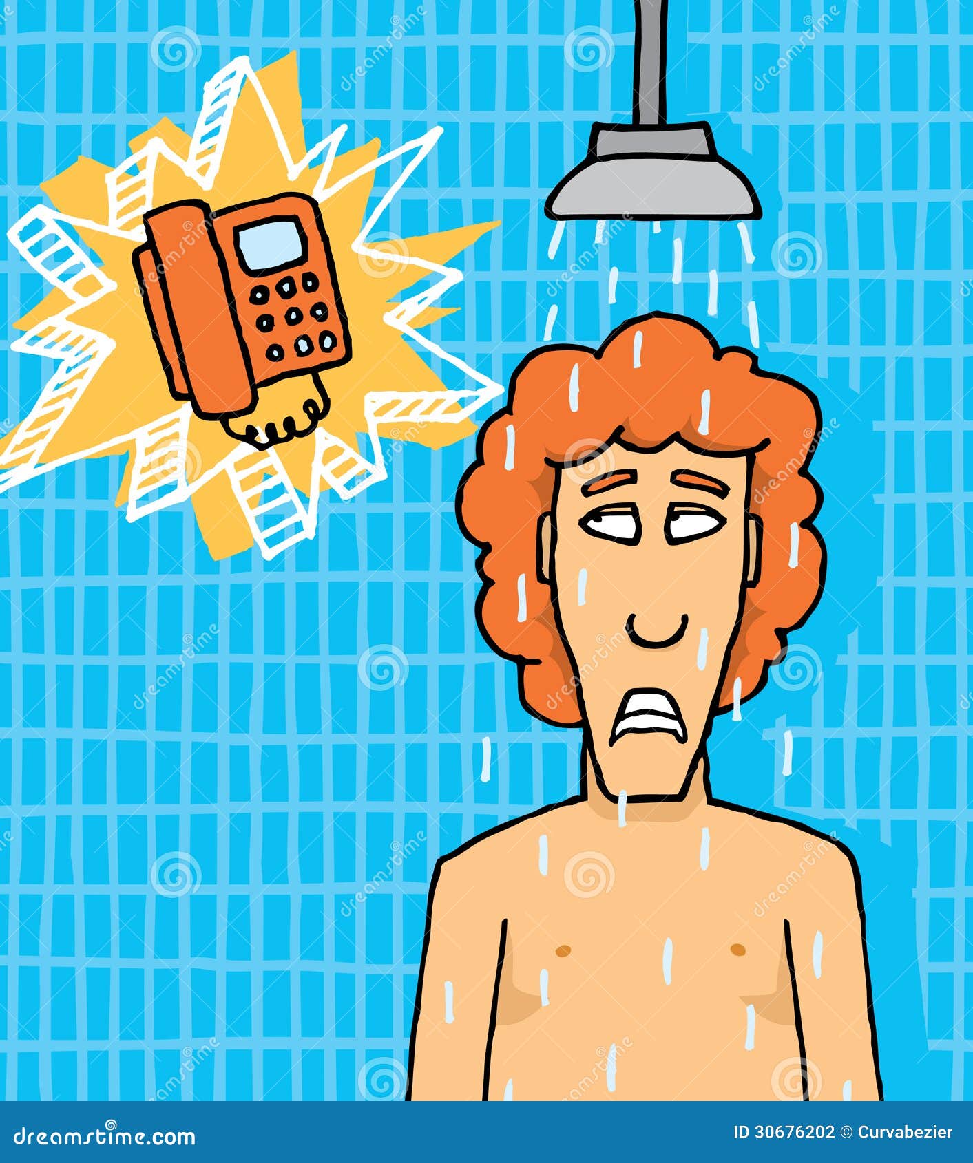 Telefono Che Suona Mentre Nella Doccia Illustrazione di Stock