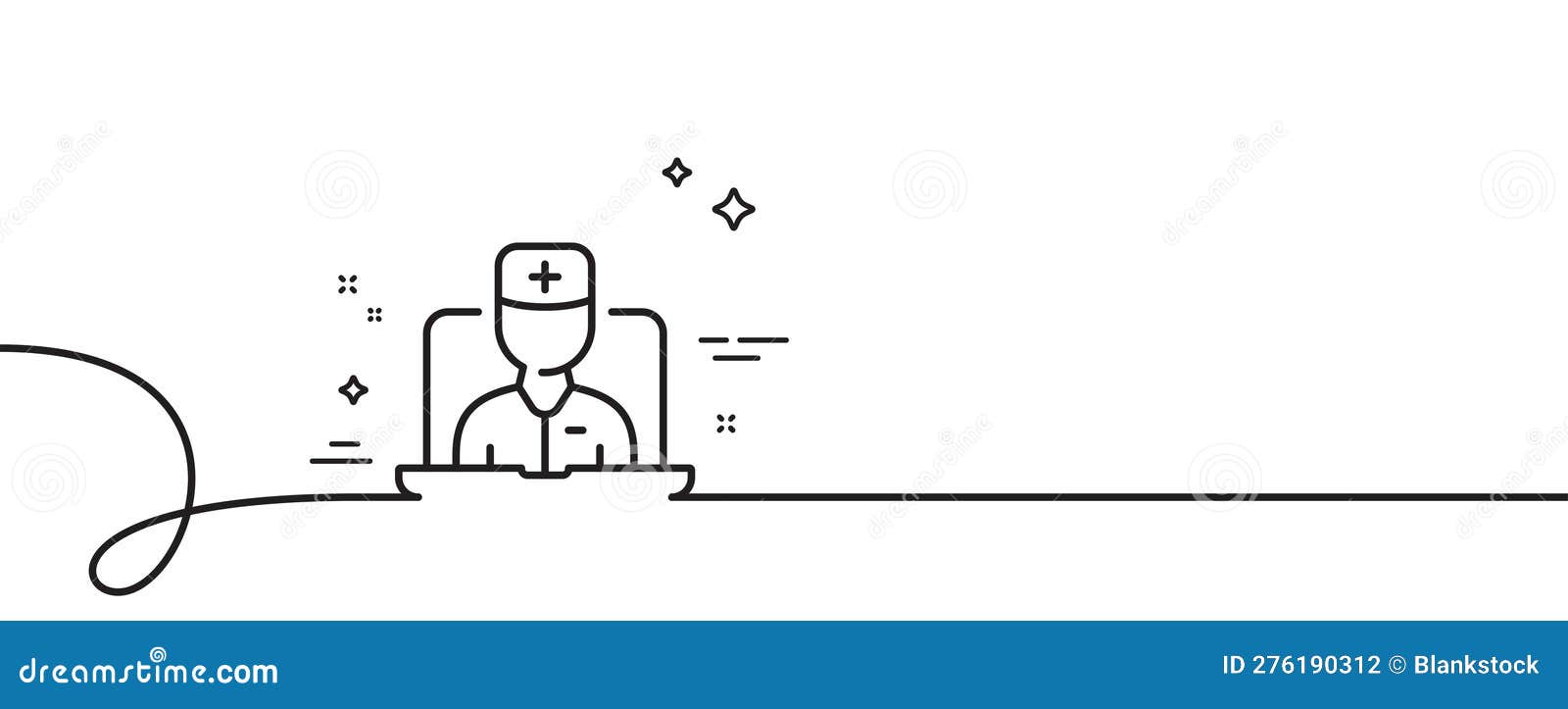 Telemedicine Line Icon. Online Doctor Sign. Continuous Line with Curl
