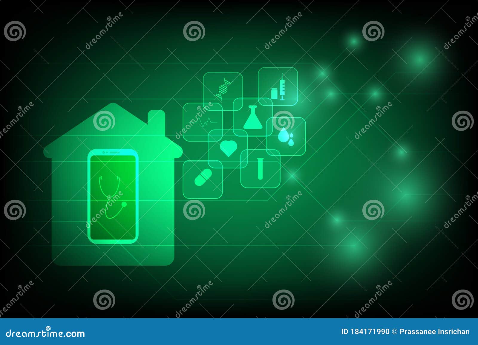 Telemedicine Medical Technology Online Healthcare Concept Smartphone Or Tablet In House With Health Icon On Virtual Screen On Stock Illustration - Illustration Of Drug Business 184171990
