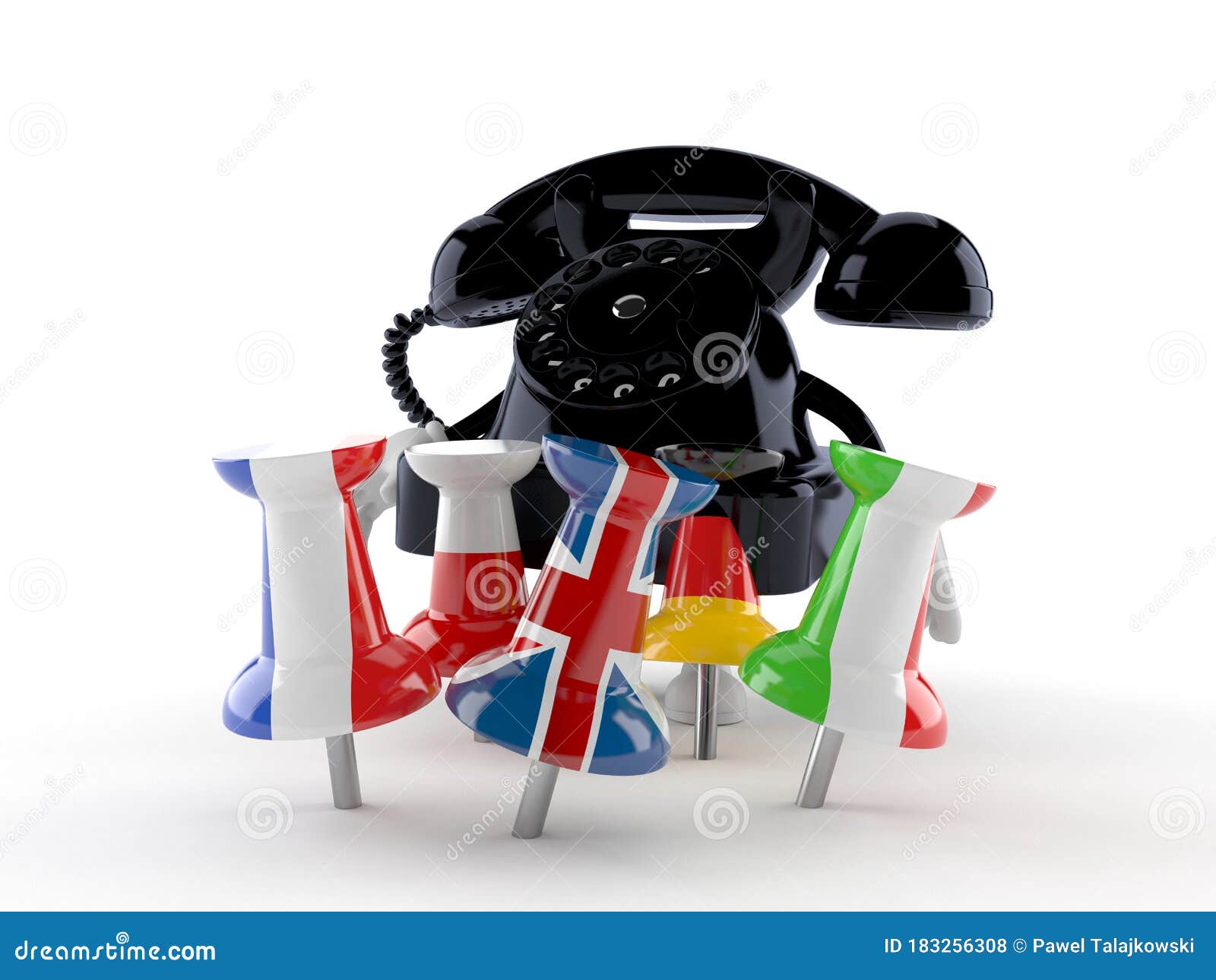 Telephone Character with Thumbtacks in Flags Stock Illustration