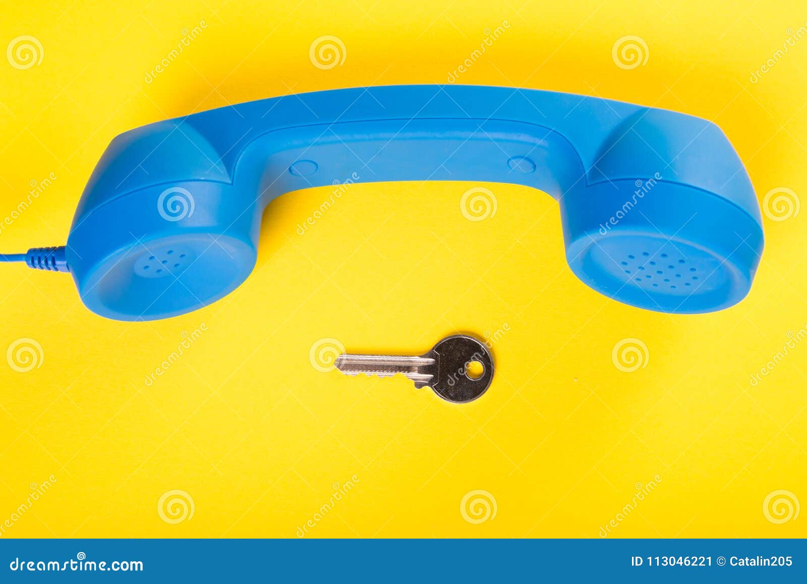 Telephone Receiver and One House Key Stock Image Image of blue