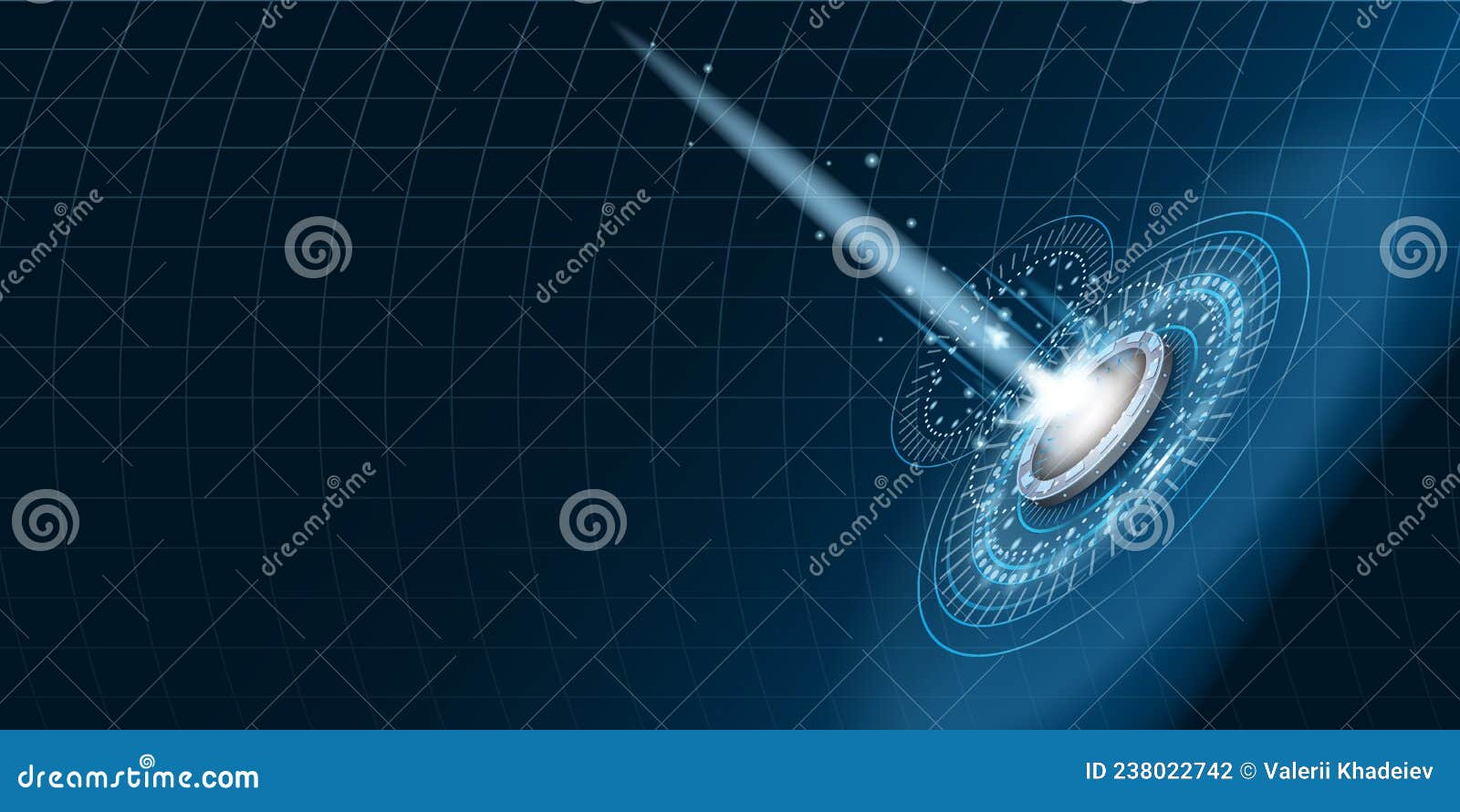 teleport futuristic portal circle science, sky-fi digital, tunnel with light rays and glows, podium, projector. hud menu