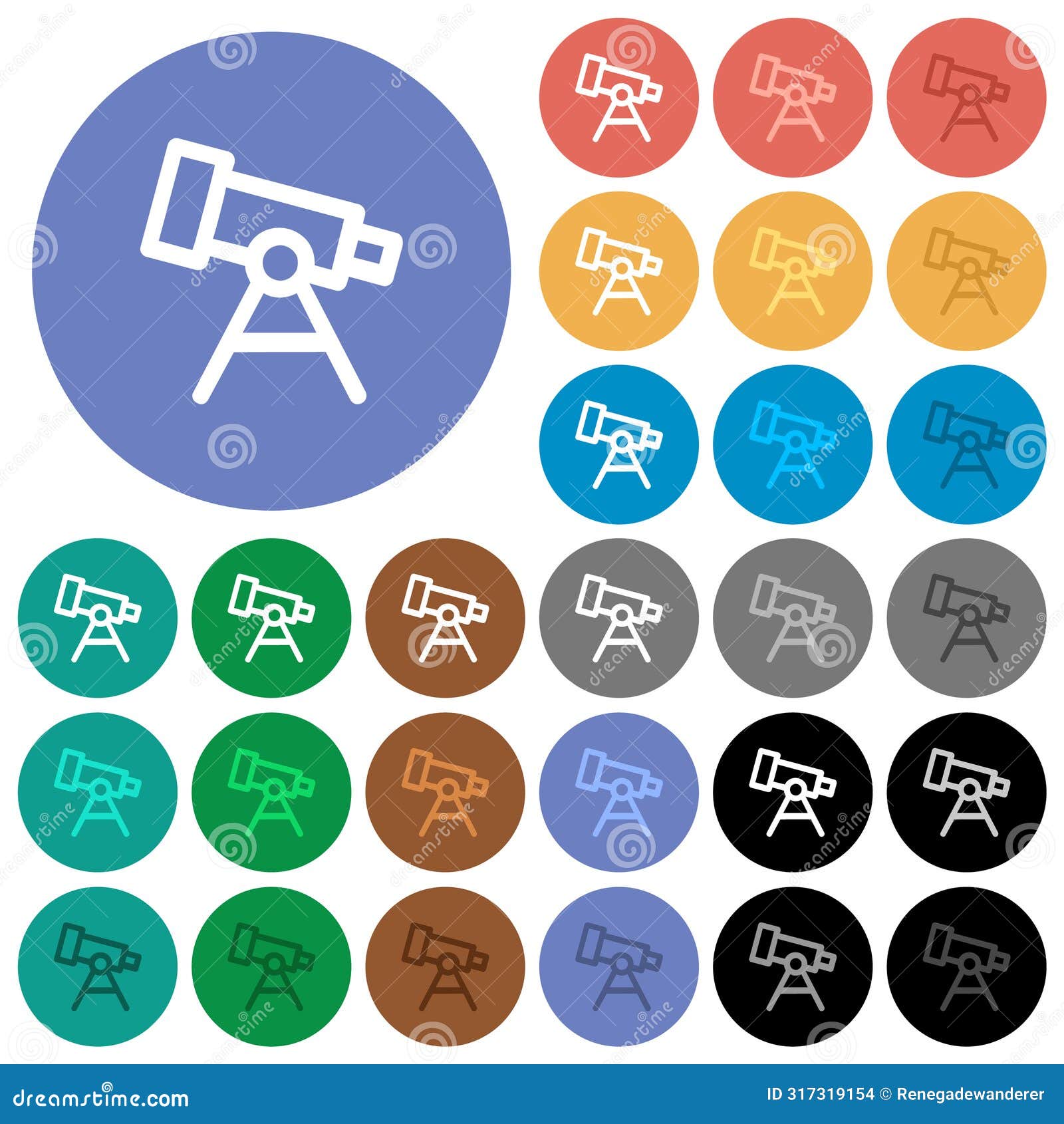 telescope outline round flat multi colored icons