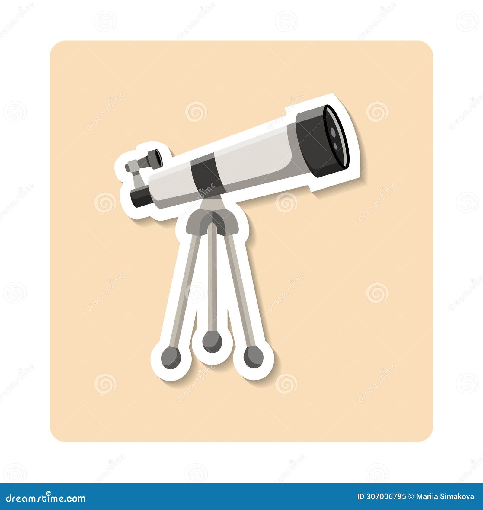 telescope sticker . tripode, stars, clouds, equipment. editable  graphic .