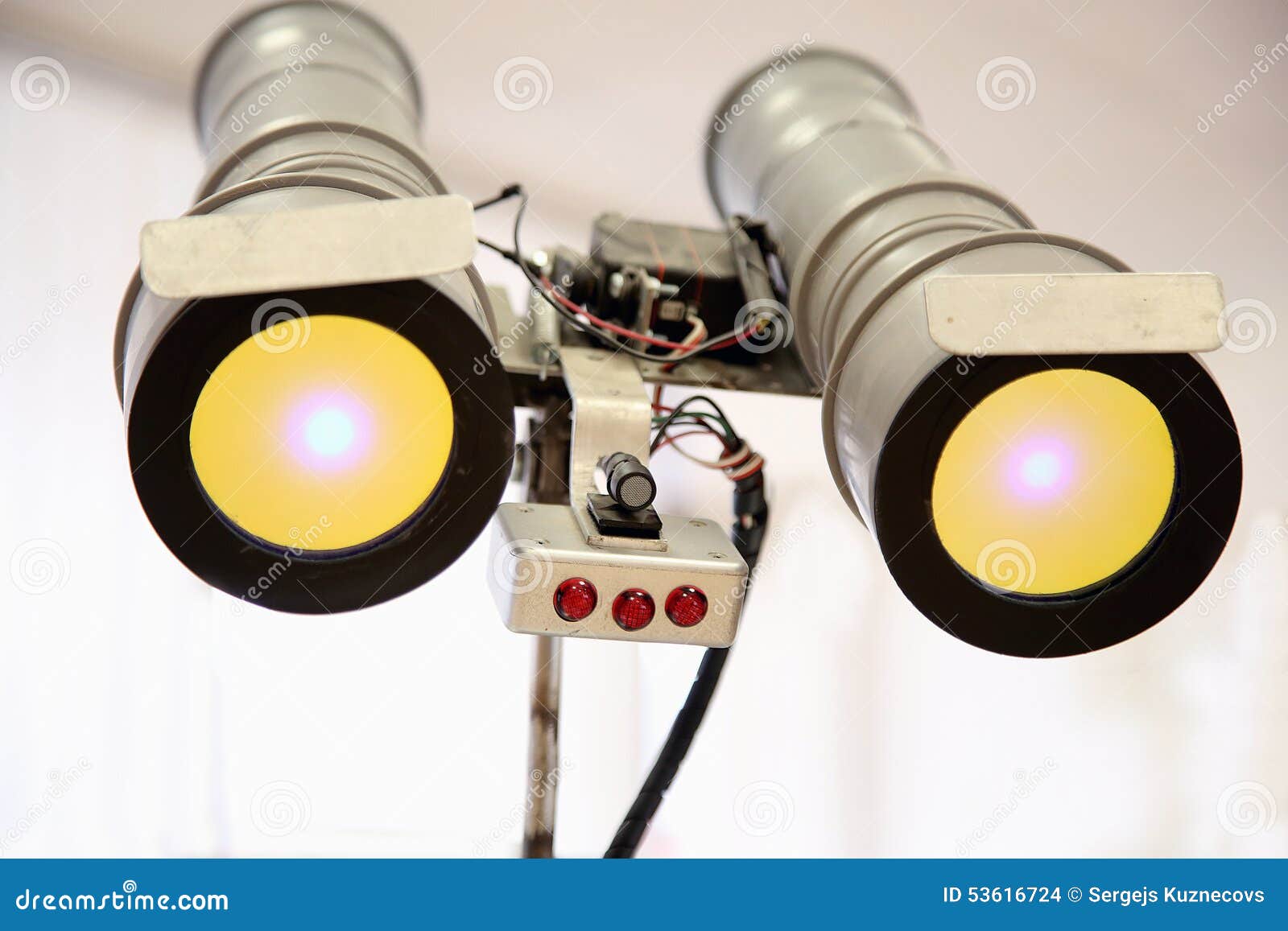 Telescopic Eyes Robot with Yellow Light Stock Photo Image of technic