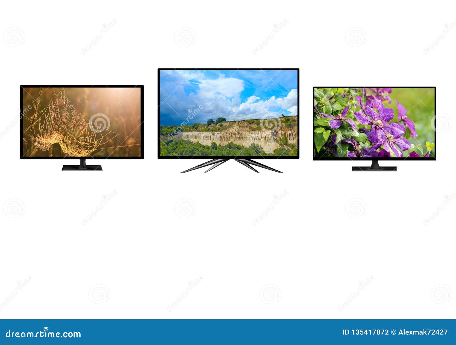 Television Monitors Isolated On White Background. Flat High Definition ...