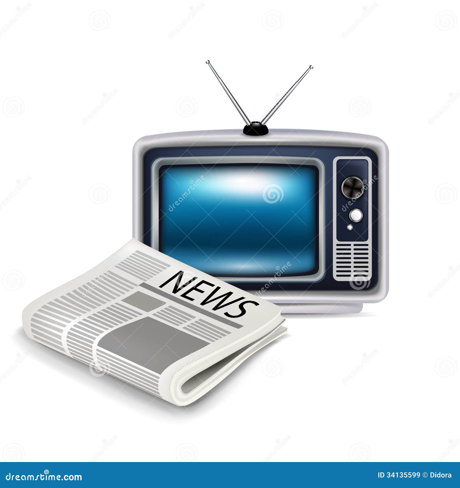 Television and Newspaper Isolated Stock Vector Illustration of
