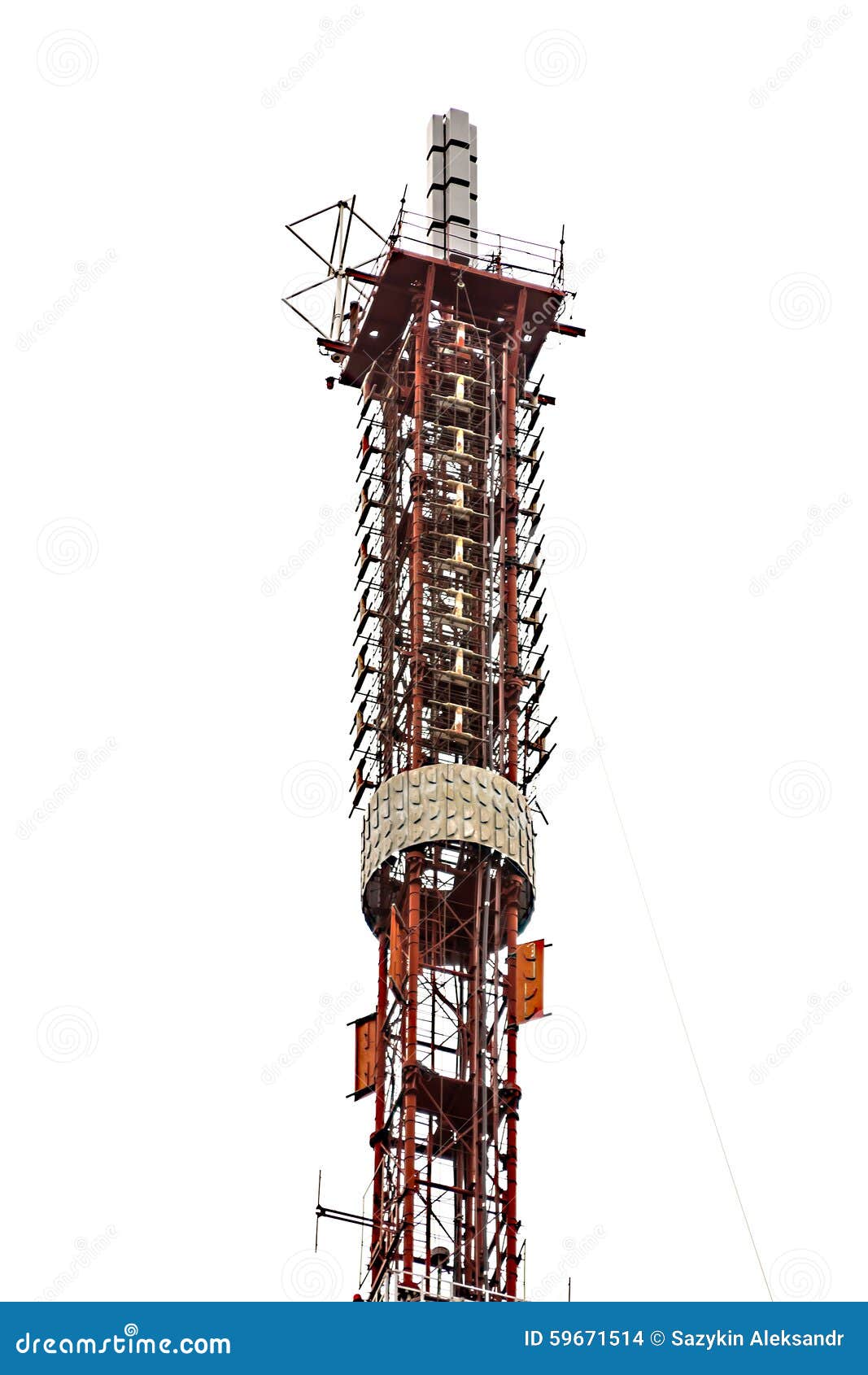 Television Relay Tower Closeup Isolated on White Background Stock
