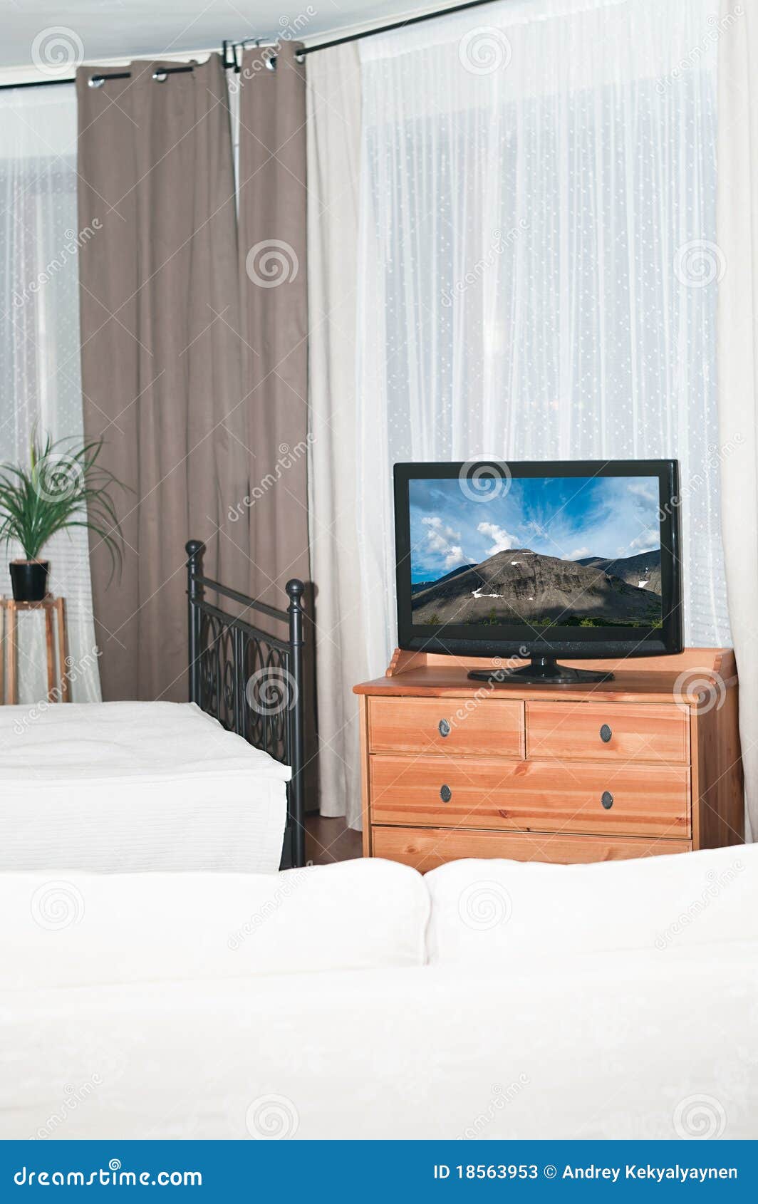 Television set in bedroom stock image. Image of leisure 18563953