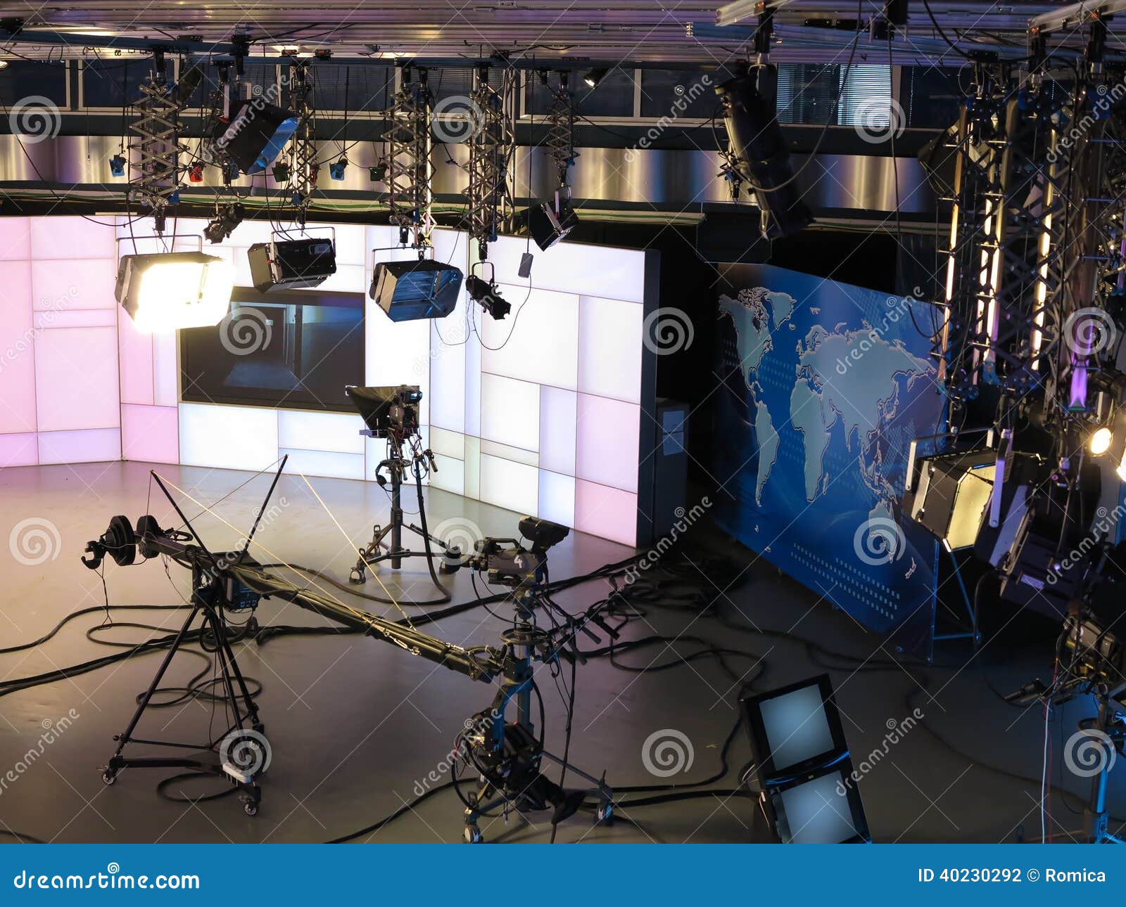 Television Studio Equipment, Spotlight Truss and P Stock Photo Image