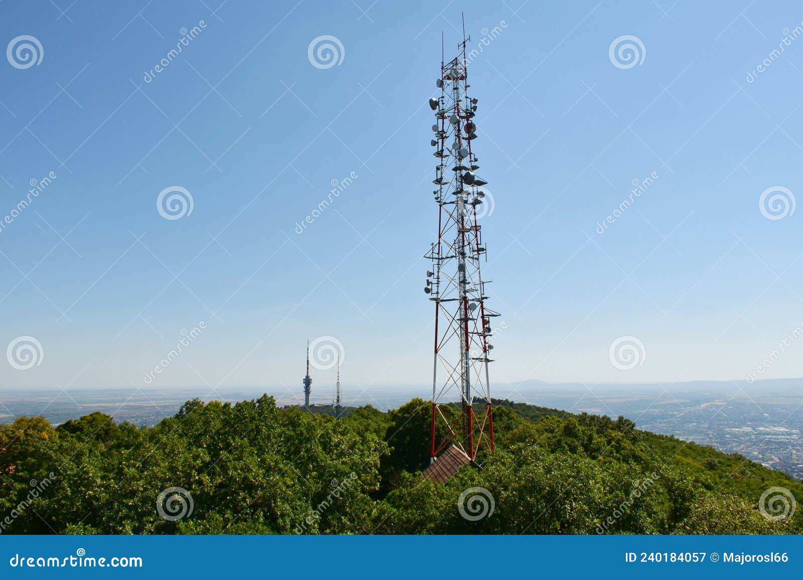 Television Tower and Antennas on the Mountain Stock Image Image of