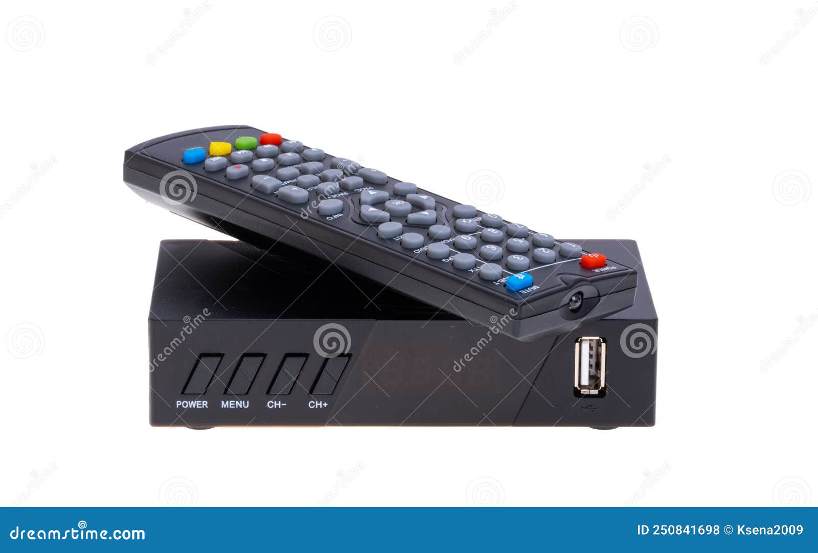 Television Tuner with Remote Control Isolated Stock Photo Image of