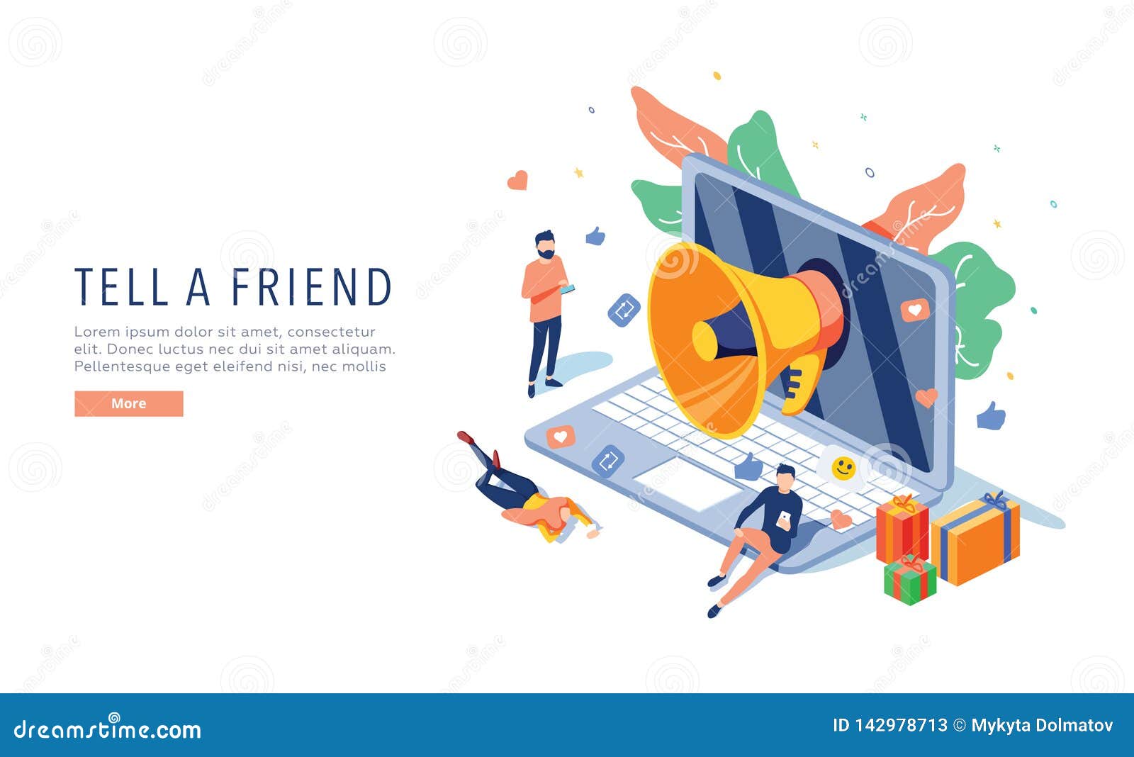 Tell a Friend Vector Website Template Web Page and Landing Page Design for Website and Mobile Site Development. Stock Vector Illustration of page friend 142978713