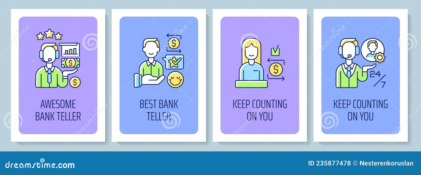 Teller Appreciation Week Greeting Card with Color Icon Element Set