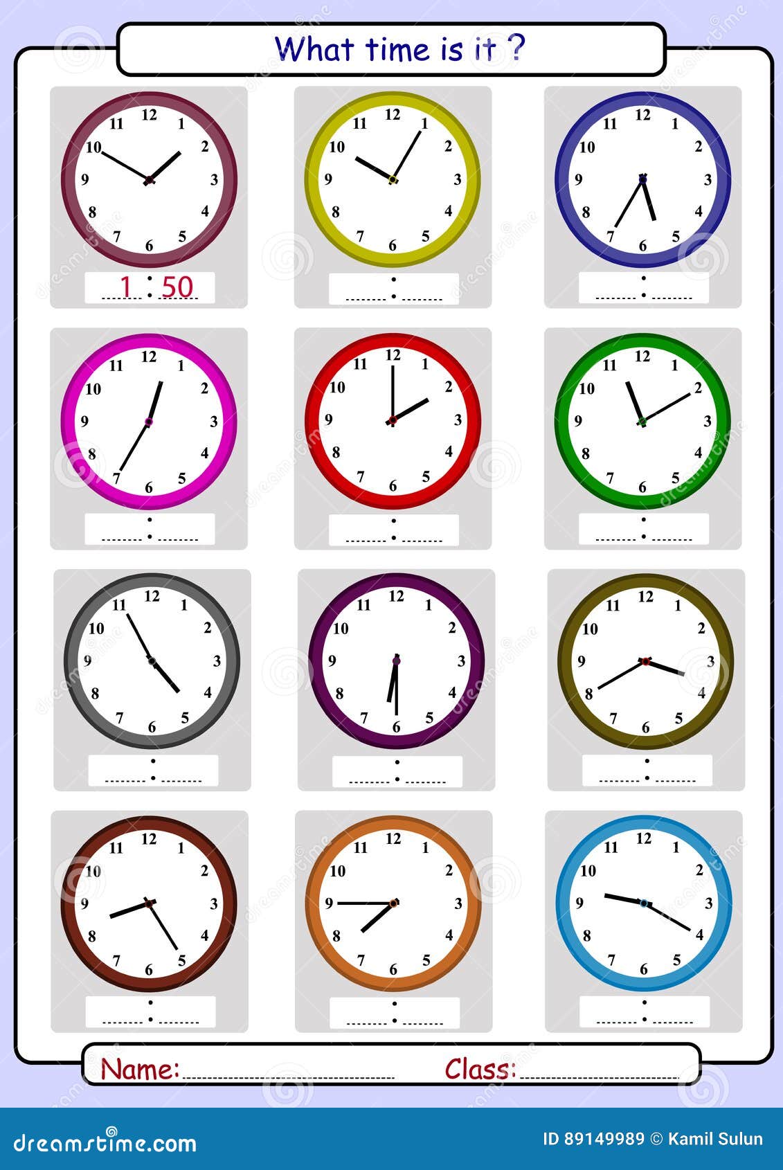 Telling The Time Draw The Time Stock Vector Illustration Of Clock Five 89149989